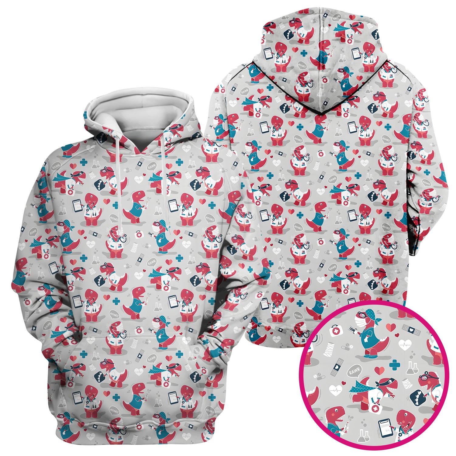 Cute Dinosaur Doctor Medical Pattern Scrub Top, Breathable Fabrics Nursing Uniform