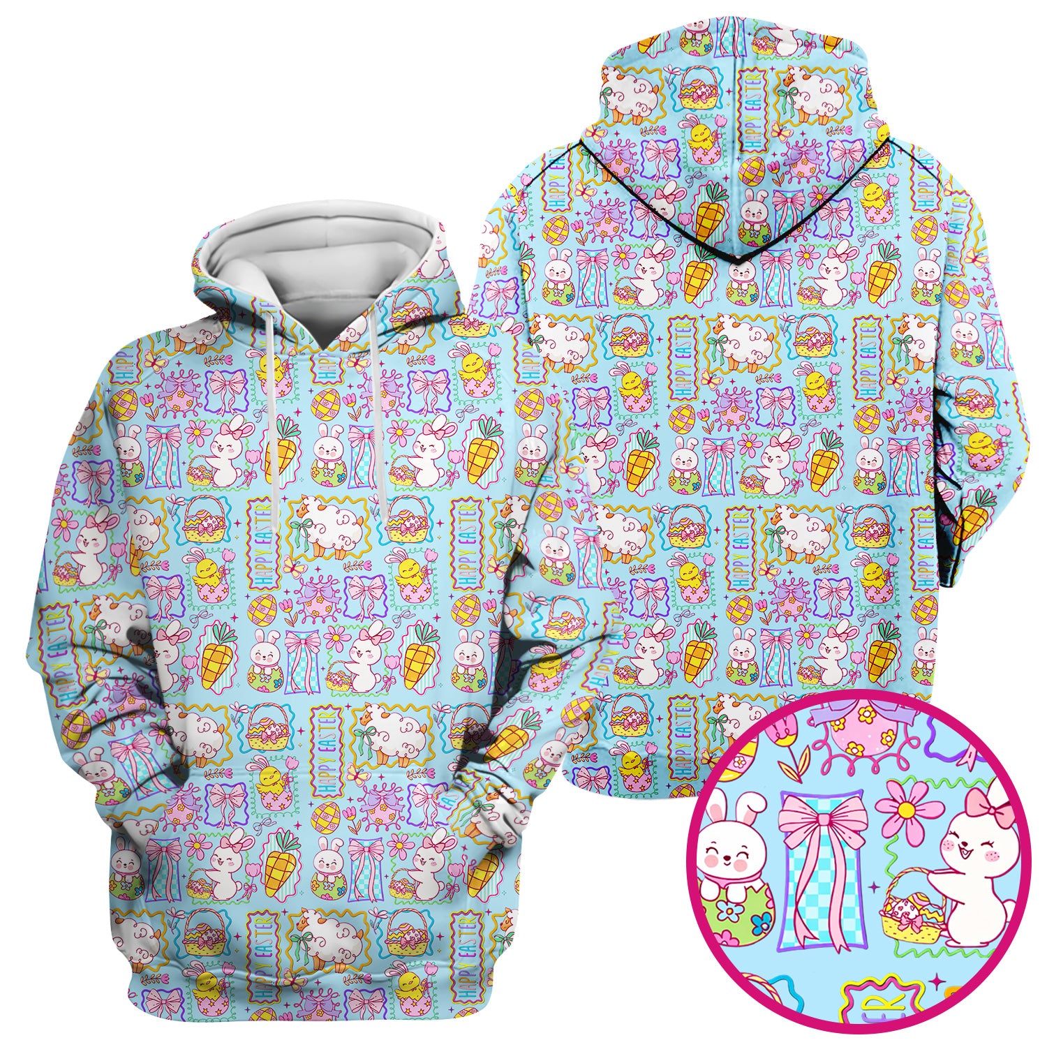 Cute Easter Bunny Egg and Bow Print Scrub Top, Breathable Fabrics Nursing Uniform