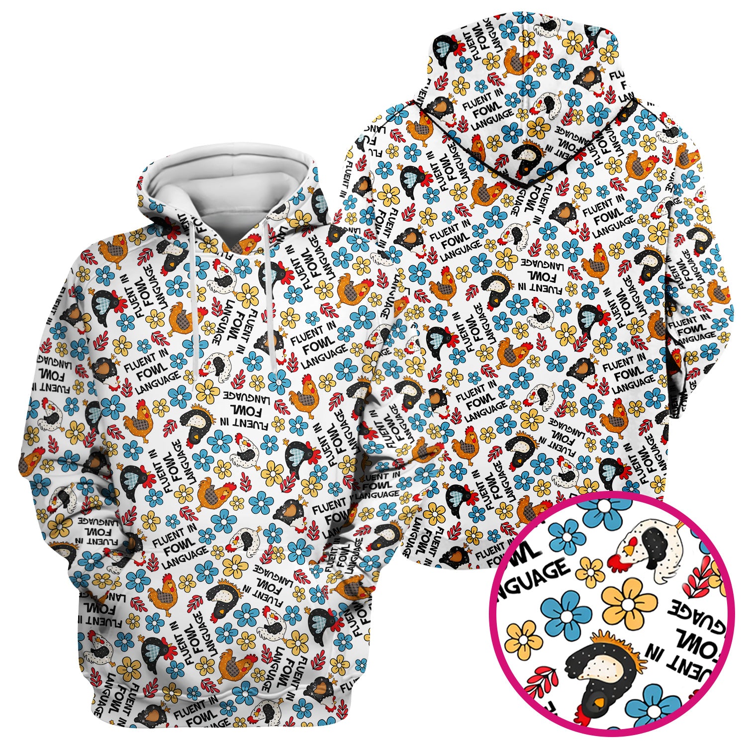 Funny Chicken Fluent in Fowl Language Pattern Scrub Top, Comfortable Scrubs for Nurses