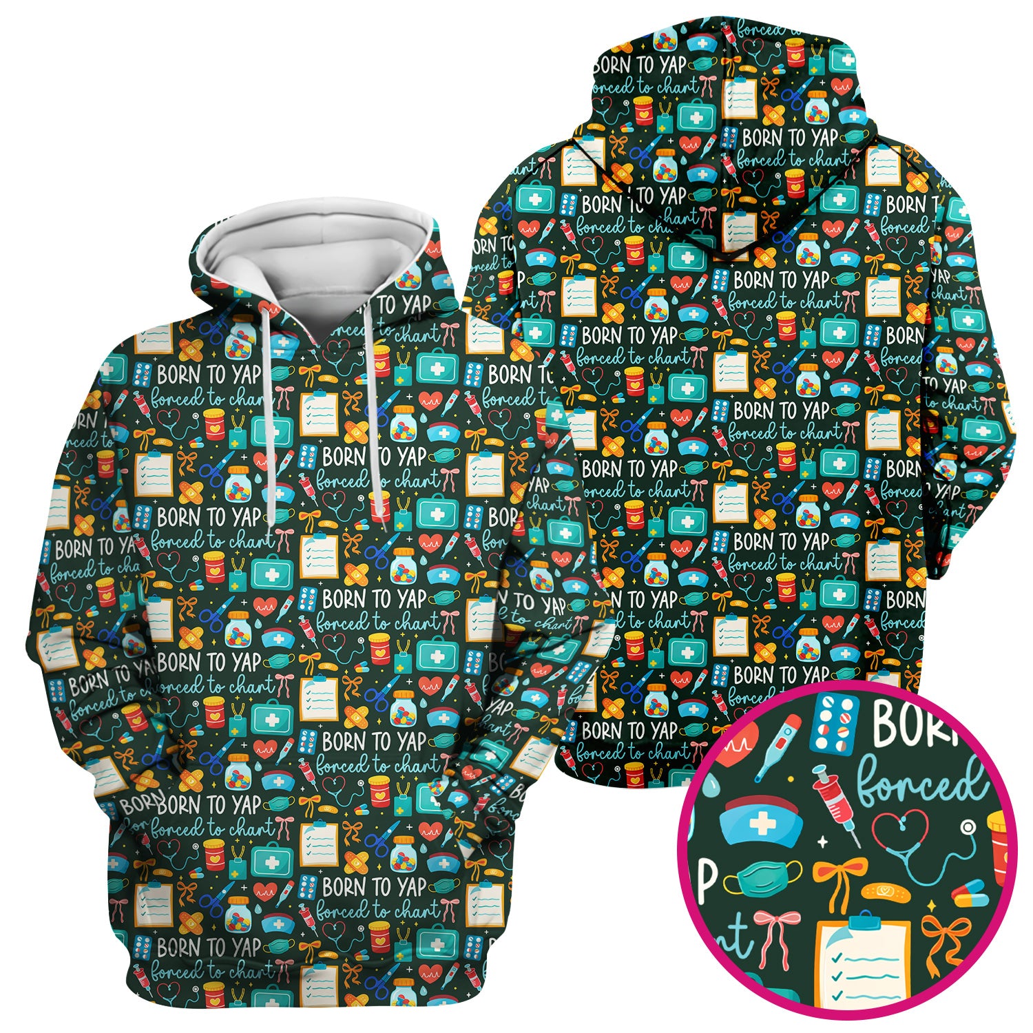 Born To Yap Medical Tools Pattern Scrub Top, Comfortable Scrubs for Nurses