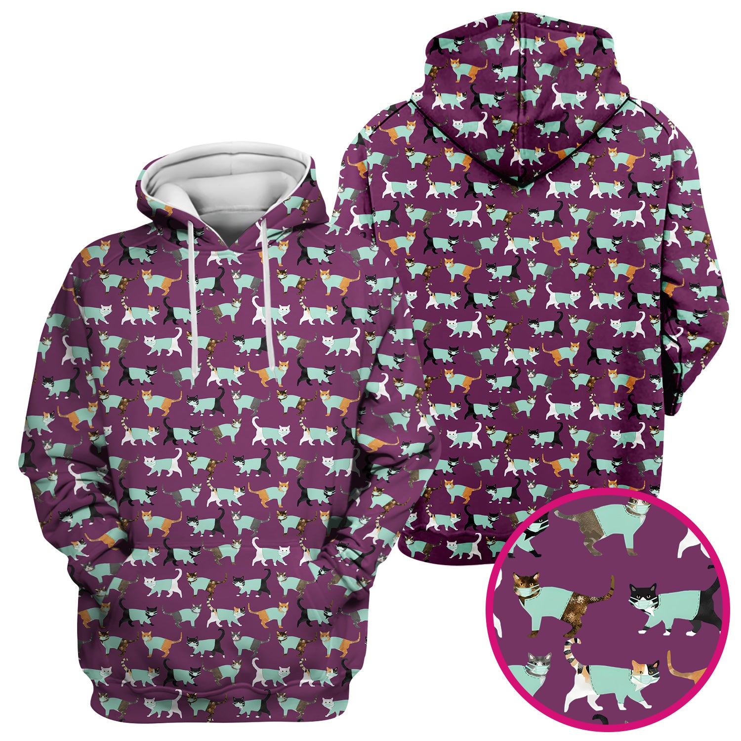 Playful Cat Nurse All Over Print Scrub Top, Comfortable Scrubs for Nurses