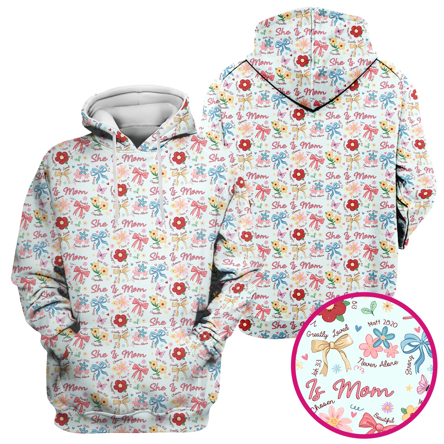 She Is Mom Floral Bow Pattern Scrub Top, Comfortable Scrubs for Nurses