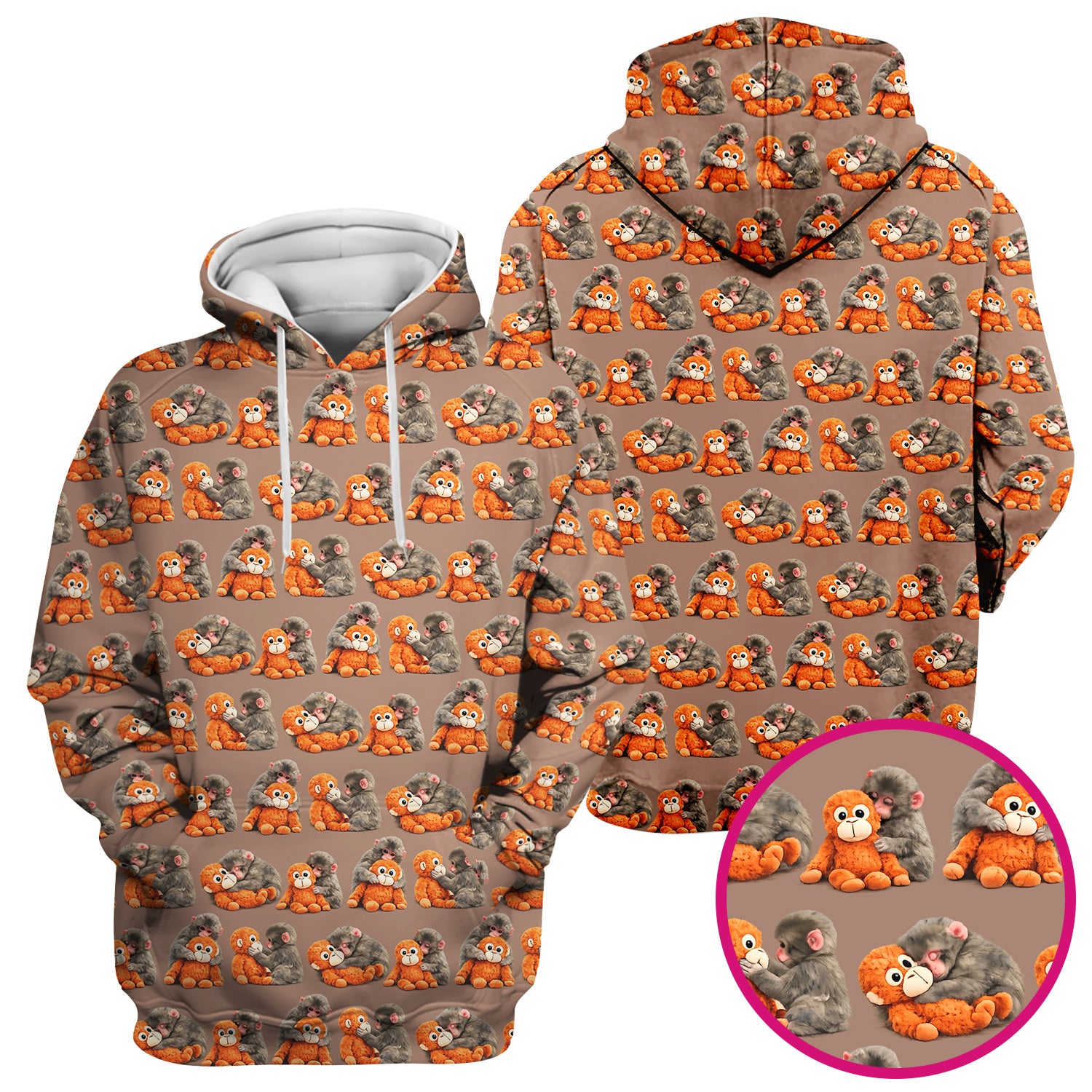Cute Baby Monkey Plush Toy Animal Pattern Scrub Top, Breathable Medical Uniform Top