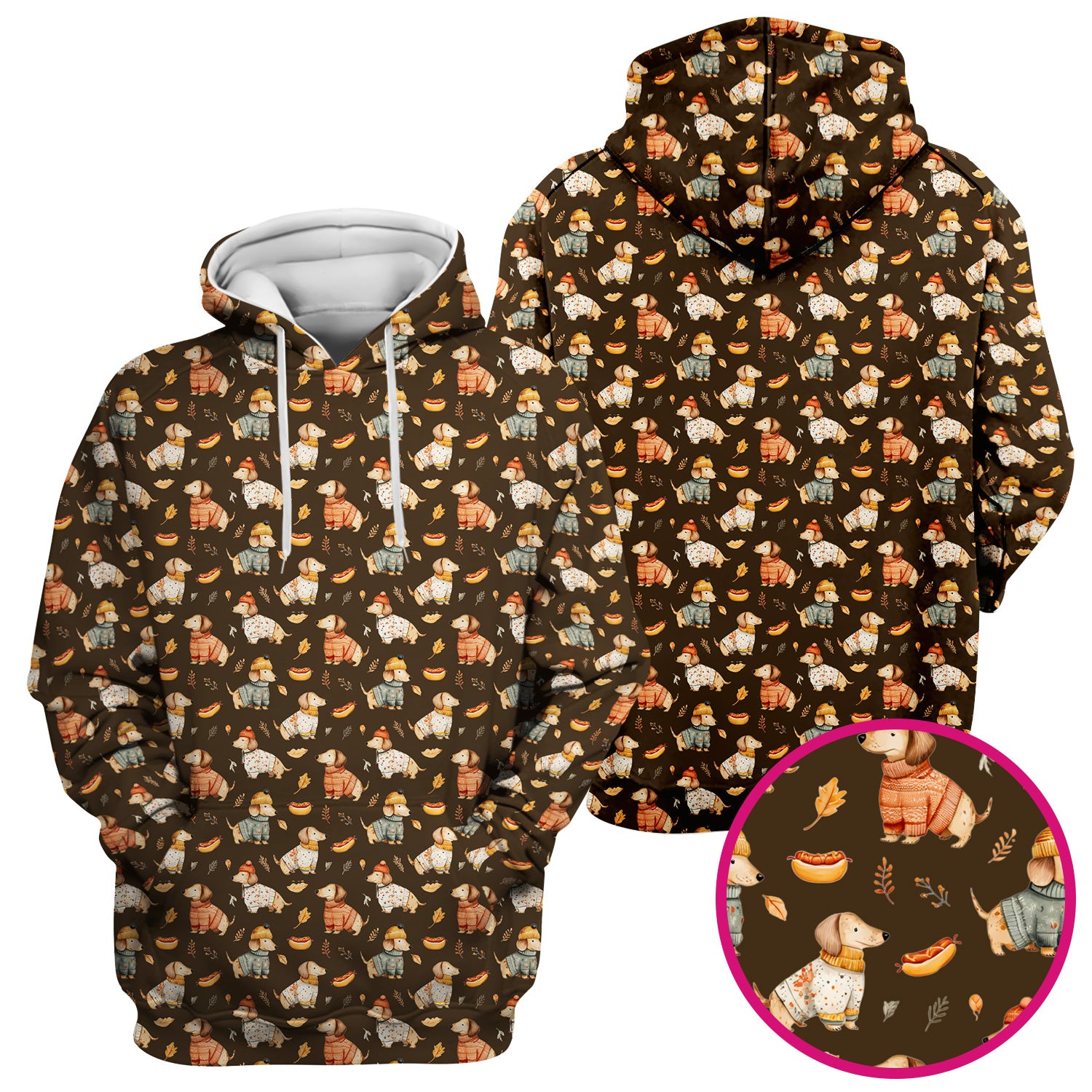 Autumn Dachshund Dog Sweater Print Scrub Top, Comfortable Scrubs for Nurses