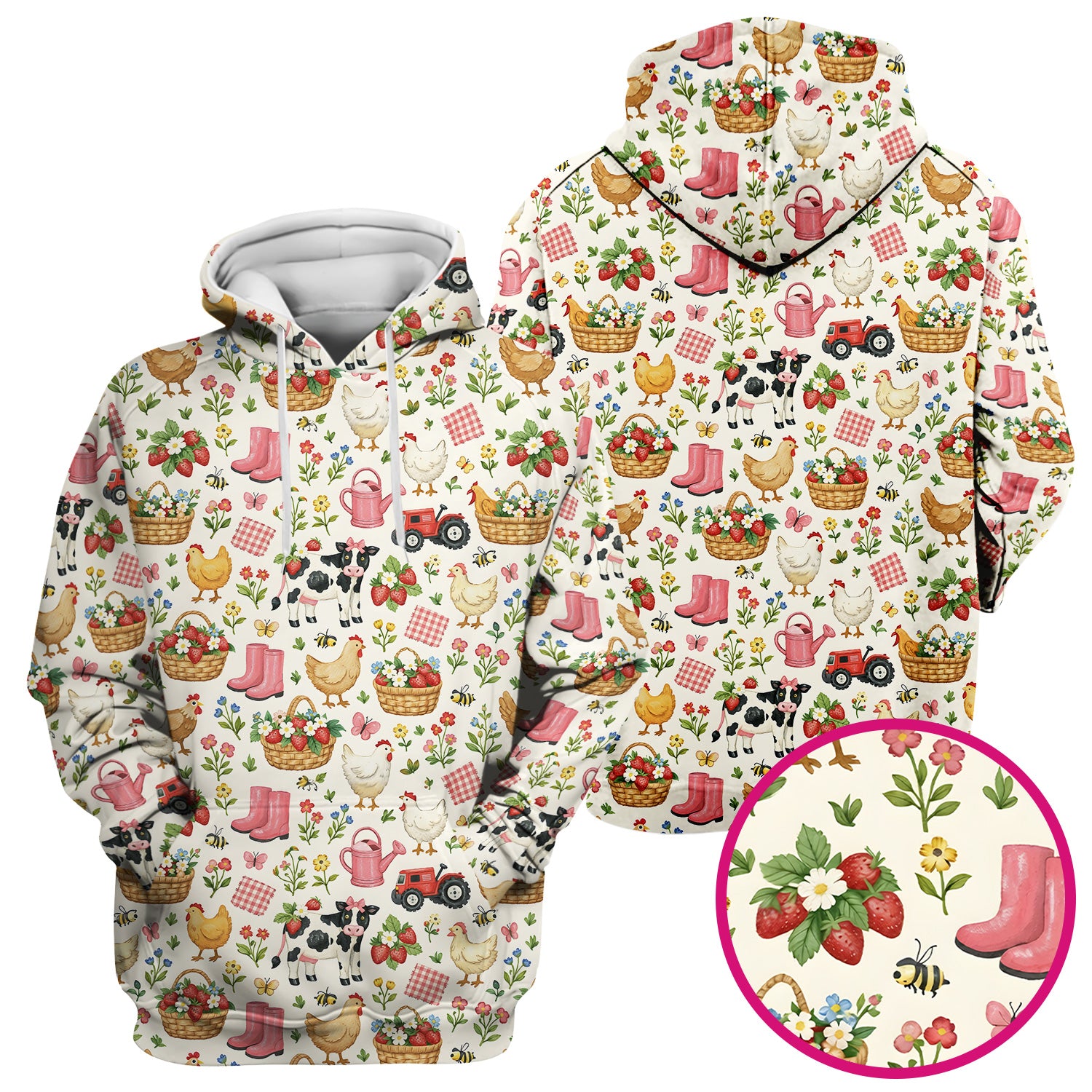 Whimsical Farm Animals Garden Pattern Scrub Top, Comfortable Scrubs for Nurses