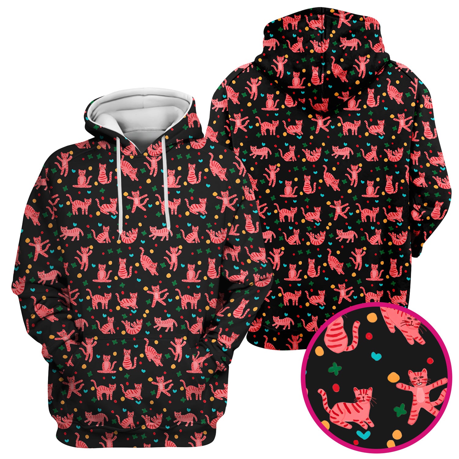 Cute Pink Cat Pattern Scrub Top, Comfortable Scrubs for Nurses