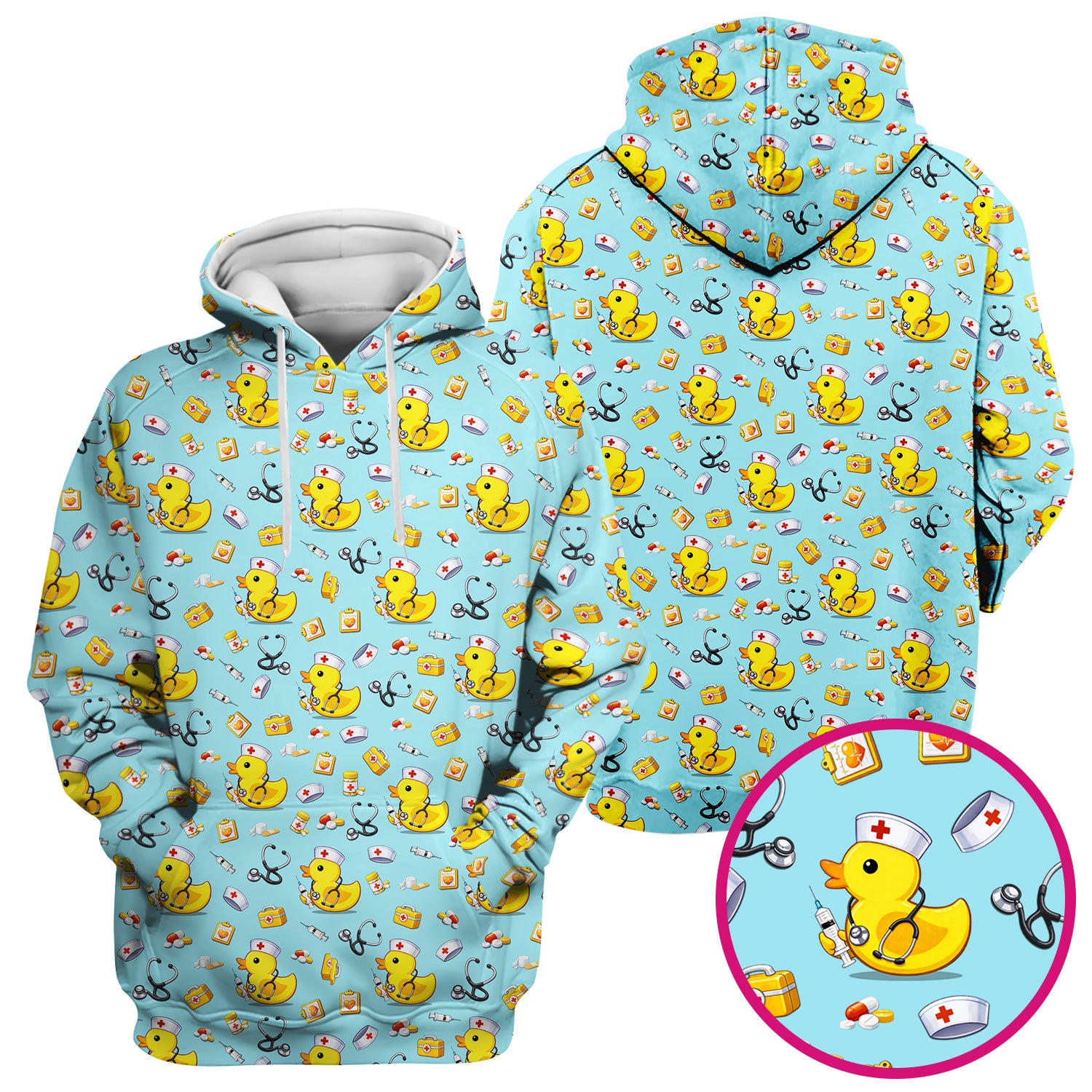Playful Medical Duck Print Nurse Scrub Top, Comfortable Scrubs for Nurses