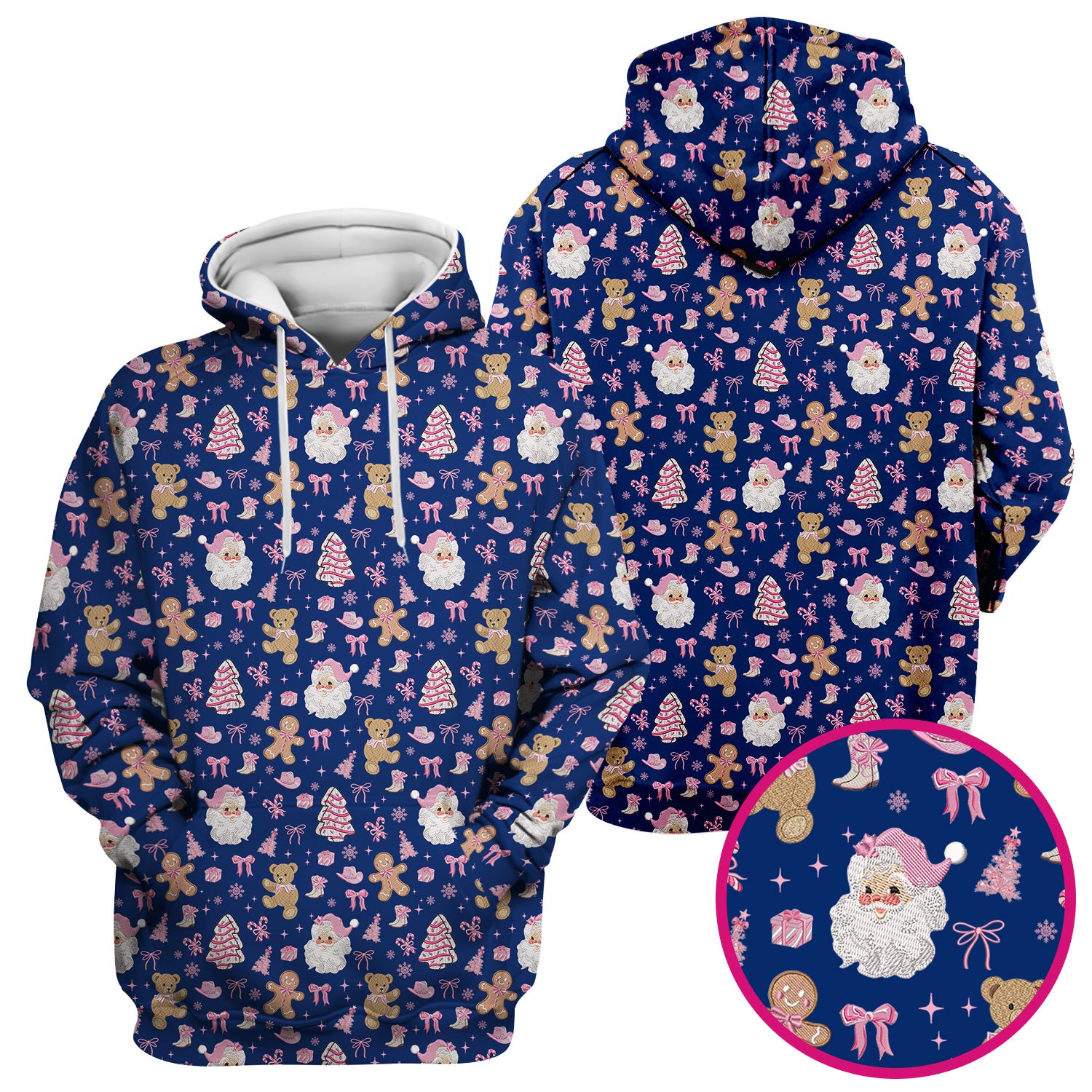 Pink Christmas Santa Gingerbread Scrub Top, Cute Holiday Medical Pattern Shirt, Breathable Fabrics Nursing Uniform