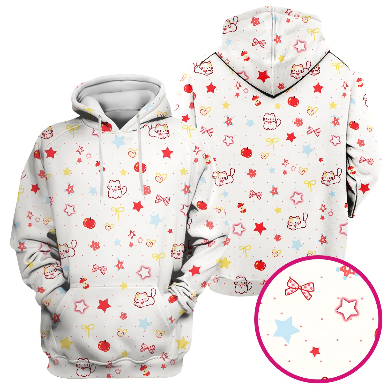 Cute Kawaii Cat Bow Star Pattern Scrub Top, Comfortable Scrubs for Nurses