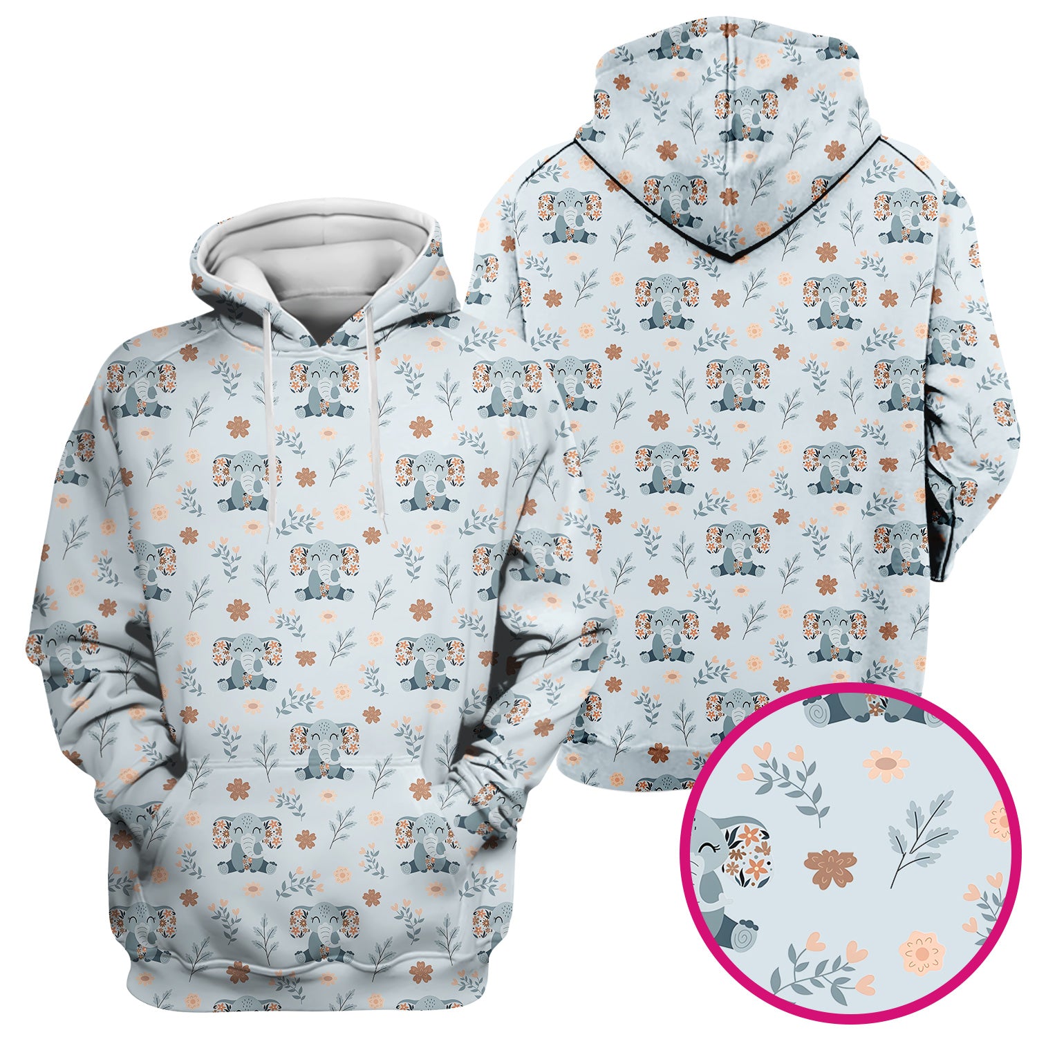 Cute Elephant Floral Print Scrub Top, Comfortable Scrubs for Nurses
