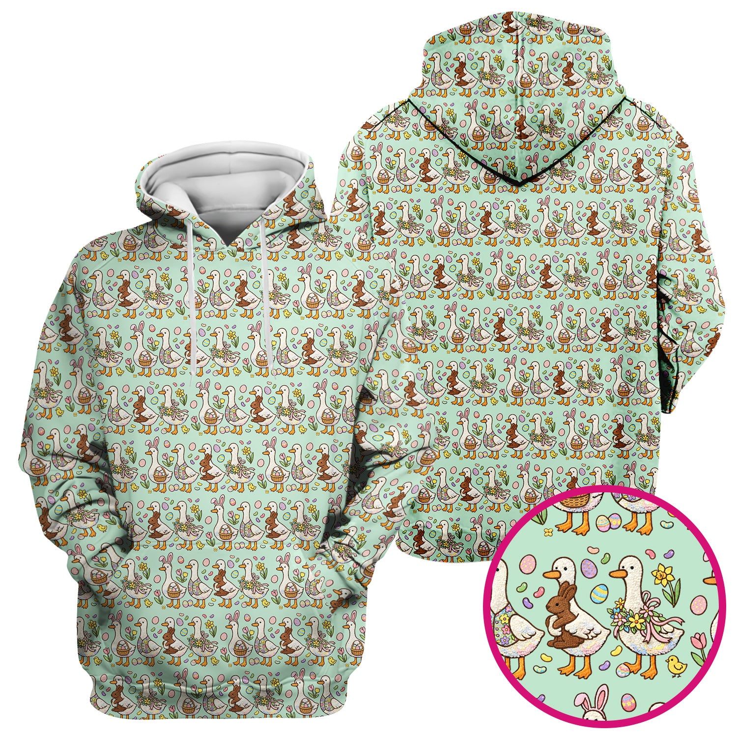 Easter Theme Duck and Bunny Egg Floral Print Scrub Top, Comfortable Scrubs for Nurses