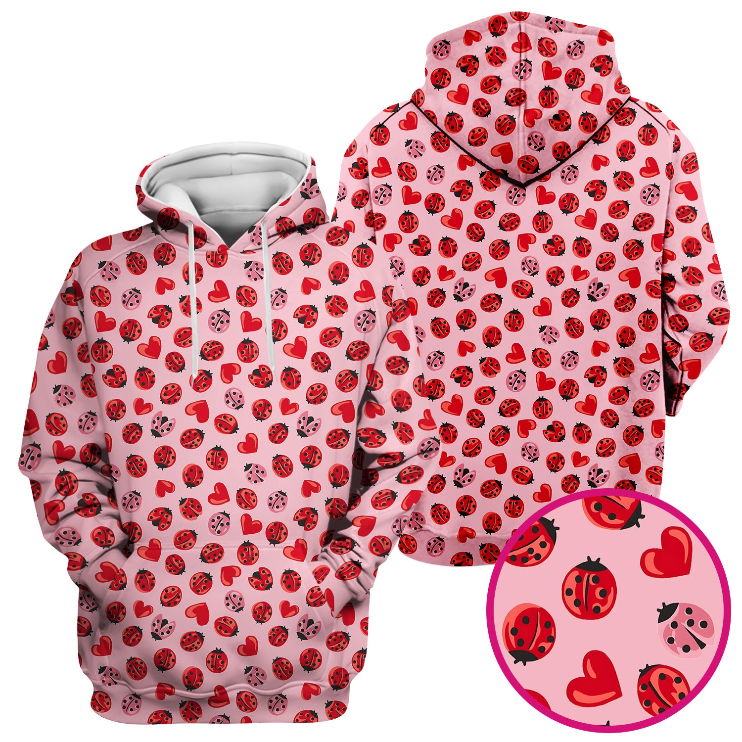 Cute Ladybug and Red Heart All Over Print Scrub Top, Comfortable Scrubs for Nurses