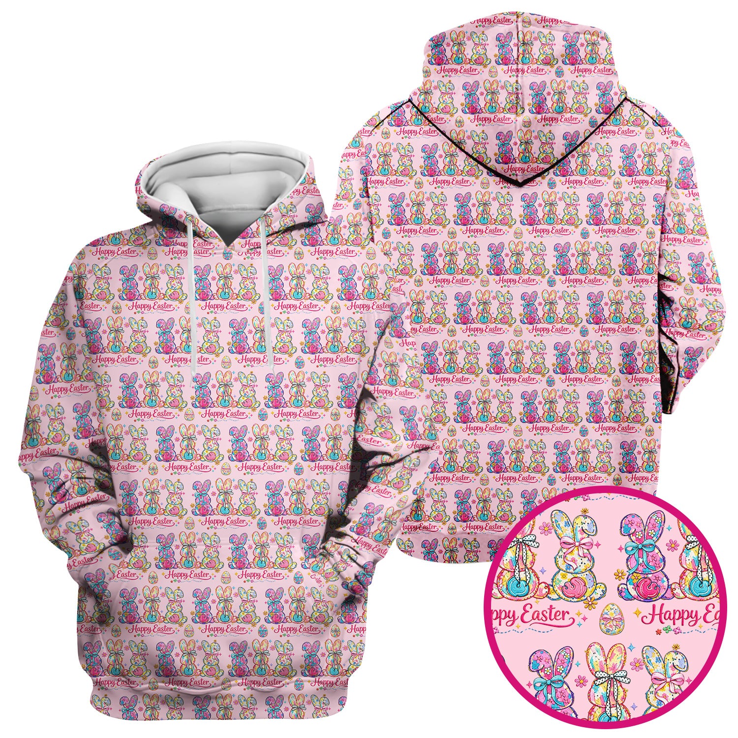 Pink Happy Easter Bunny Pattern Scrub Top, Comfortable Scrubs for Nurses