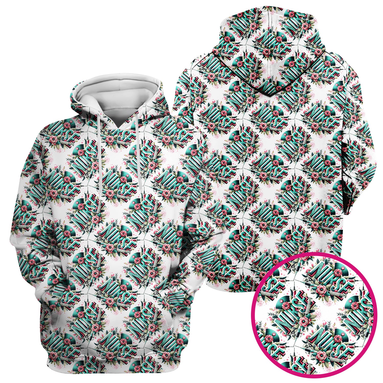Cute Nurse Typography Floral Medical Pattern Scrub Top, Comfortable Scrubs for Nurses