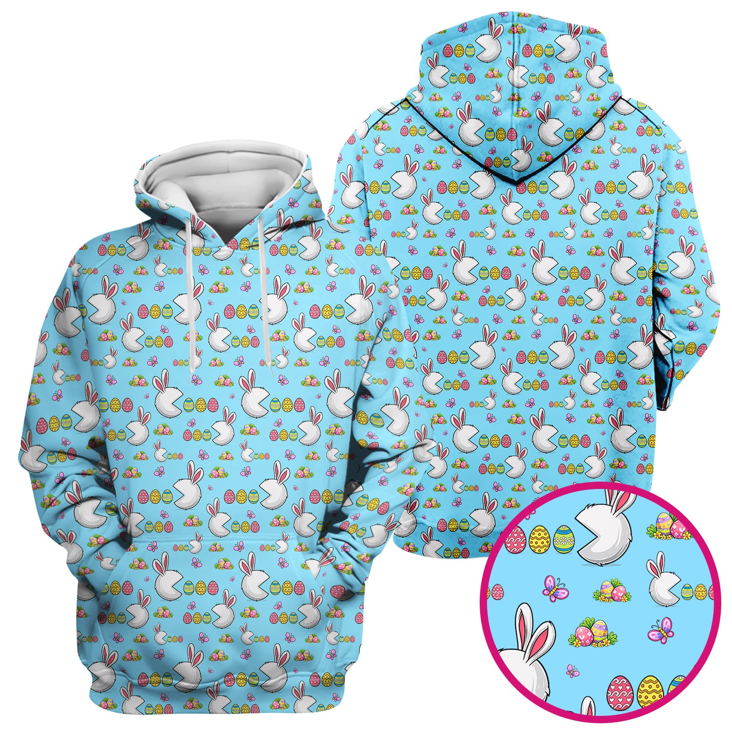 Easter Bunny and Colorful Eggs Print Scrub Top, Breathable Fabrics Nursing Uniform