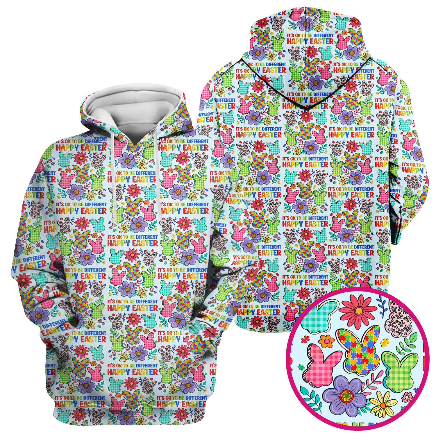 Happy Easter Bunny Floral Print Scrub Top, Breathable Fabrics Nursing Uniform