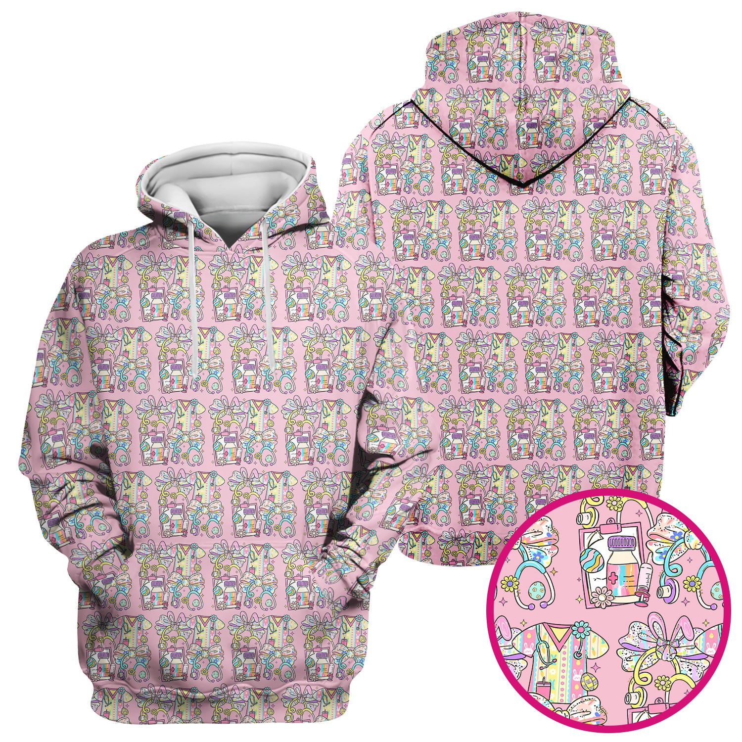 Colorful Nurse Scrub Supplies Pattern Scrub Top, Breathable Fabrics Nursing Uniform