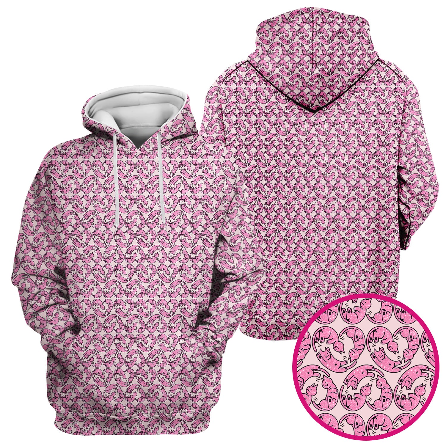 Cute Pink Cat Cartoon Pattern Scrub Top, Comfortable Scrubs for Nurses