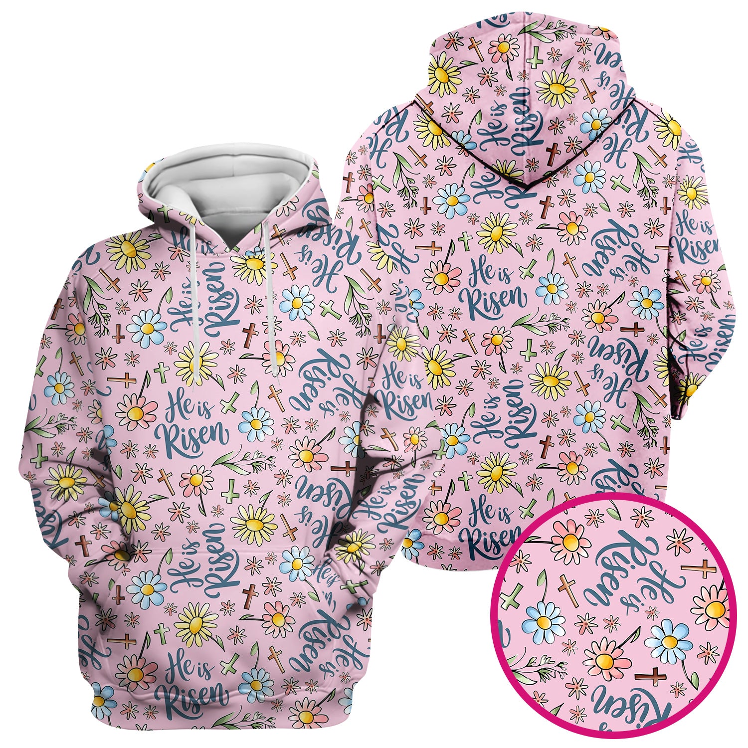 He Is Risen Cross Flower Pattern Scrub Top, Comfortable Scrubs For Nurses