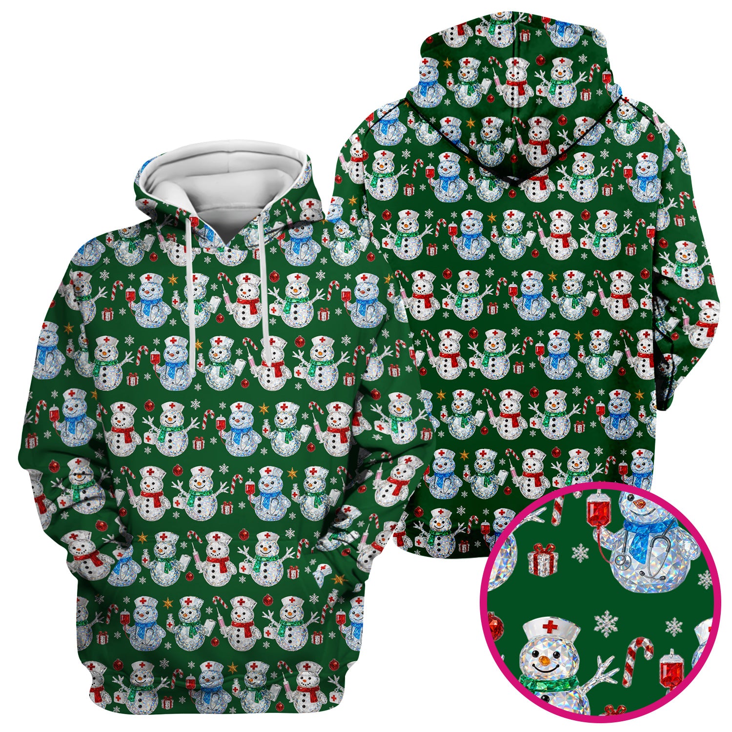 Nurse Snowman Christmas Scrub Top, Cute Holiday Medical Pattern Shirt For Women, Winter Snowflake Nursing Uniform
