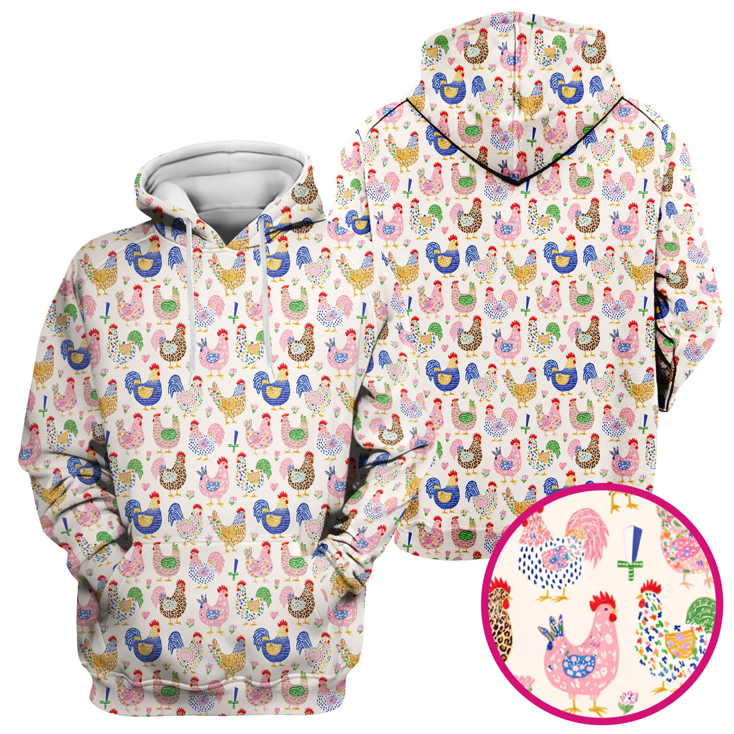 Colorful Chicken Farm Pattern Scrub Top, Breathable Fabrics Nursing Uniform