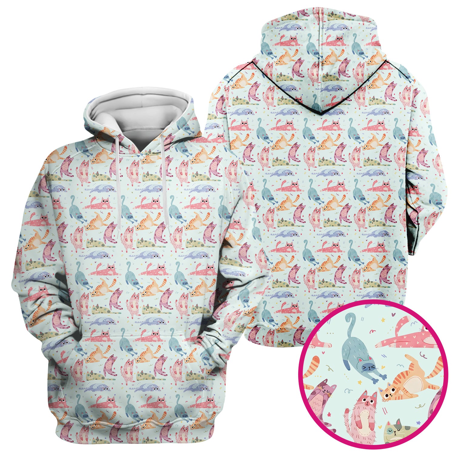 Funny Pastel Cat Pattern Medical Scrub Top, Breathable Fabrics Nursing Uniform