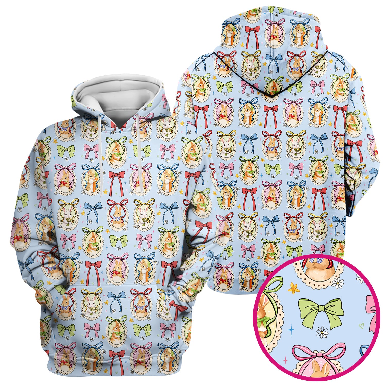 Cute Easter Bunny Cameo Colorful Bow Pattern Scrub Top, Breathable Fabrics Nursing Uniform