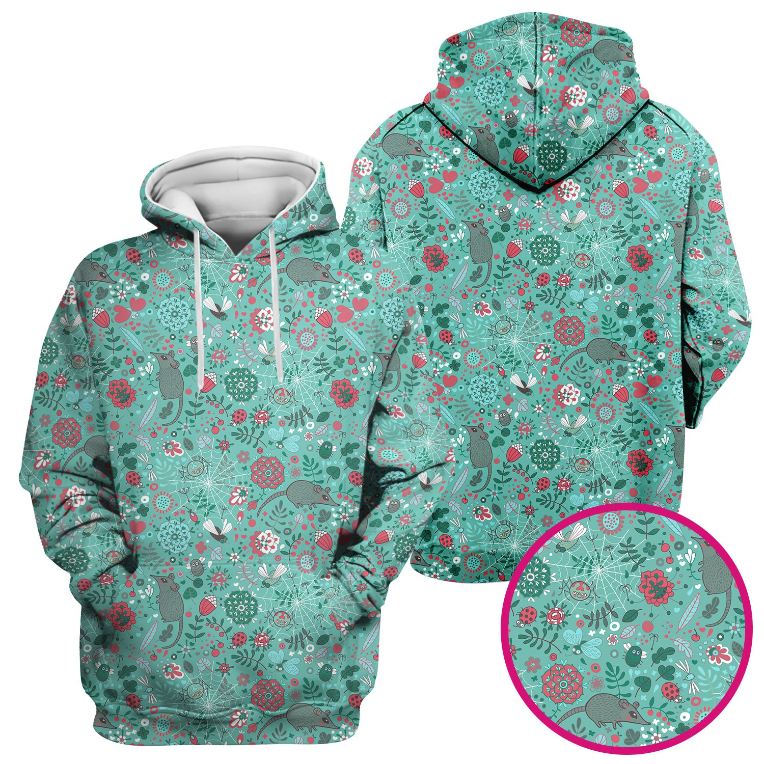 Woodland Mouse Floral Pattern Scrub Top, Comfortable Scrubs for Nurses