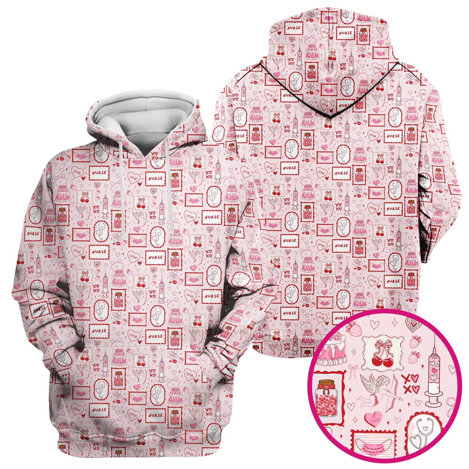 Nurse Icons Hearts Syringes Valentine Scrub Top, Breathable Nursing Uniform