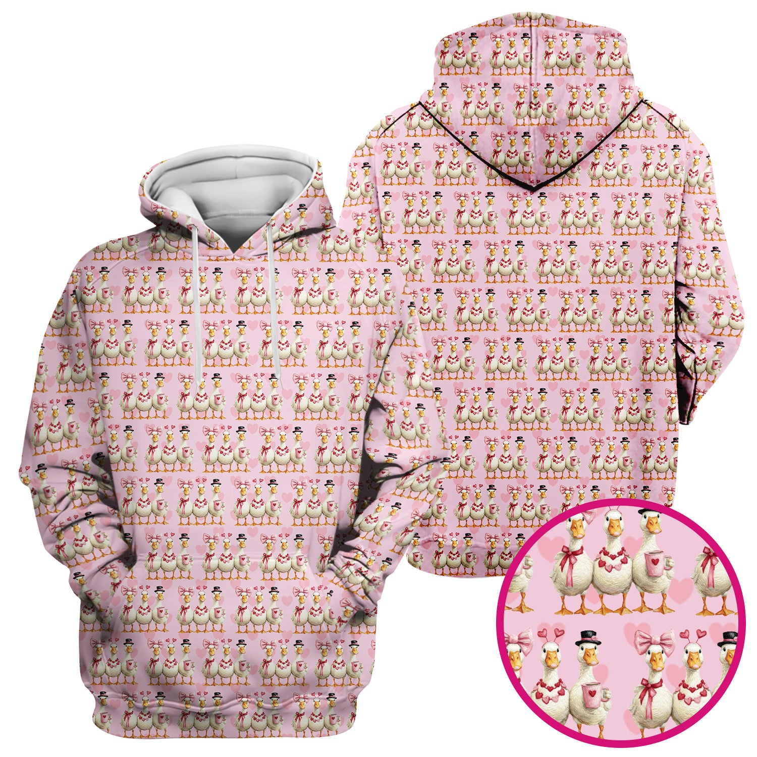 Charming Valentine Goose Heart Pink Design Scrub Top, Comfortable Scrubs for Nurses