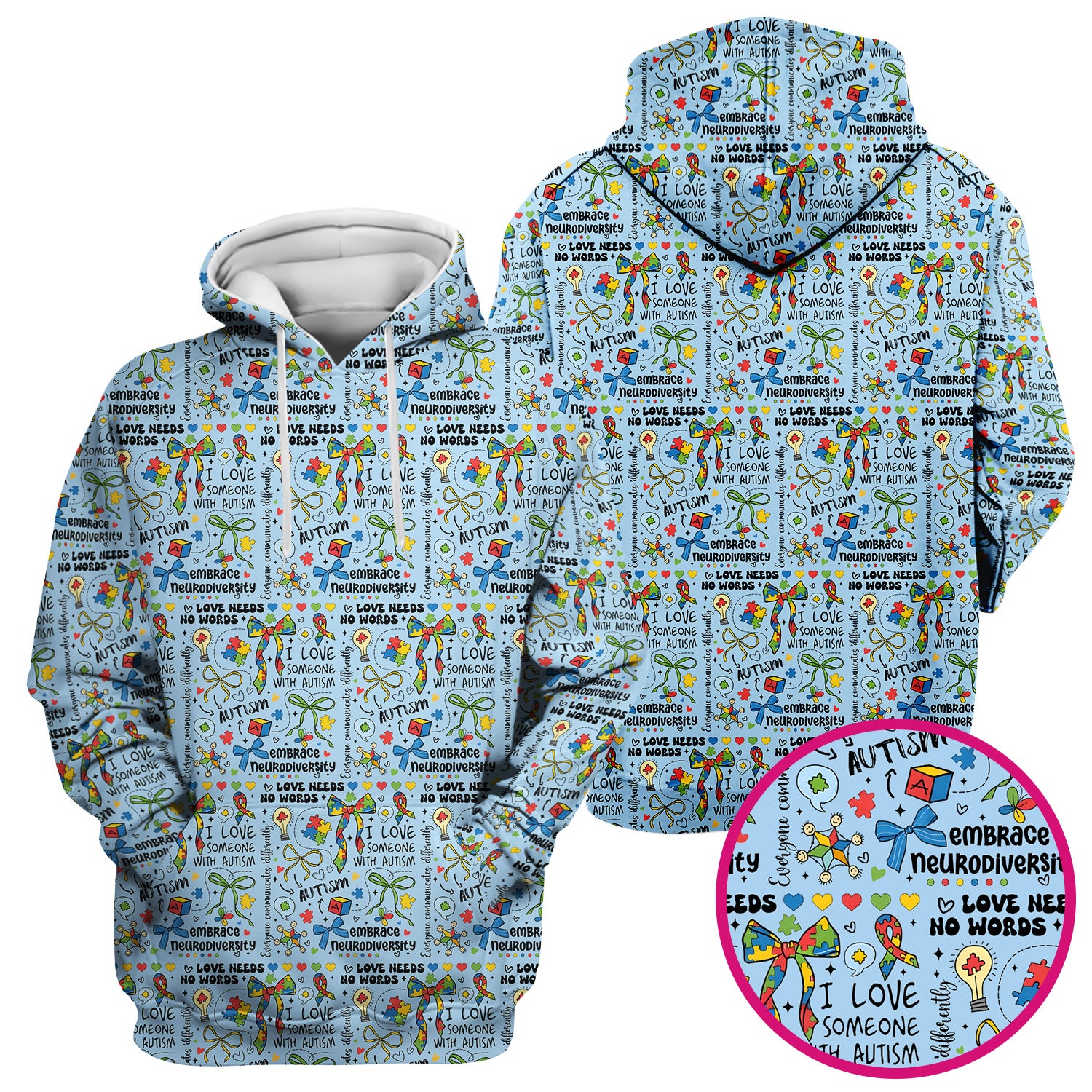 Autism Awareness Puzzle Ribbon Pattern Scrub Top, Breathable Fabrics Nursing Uniform