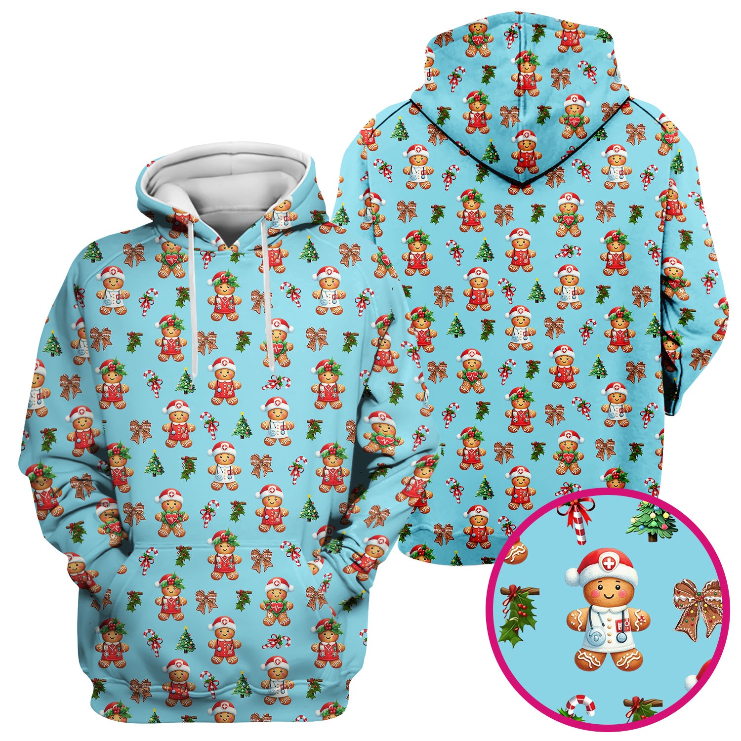 Funny Gingerbread Christmas Scrub Top - Cute Cookie with Bow Shirt - Festive Holiday Scrubs for Women
