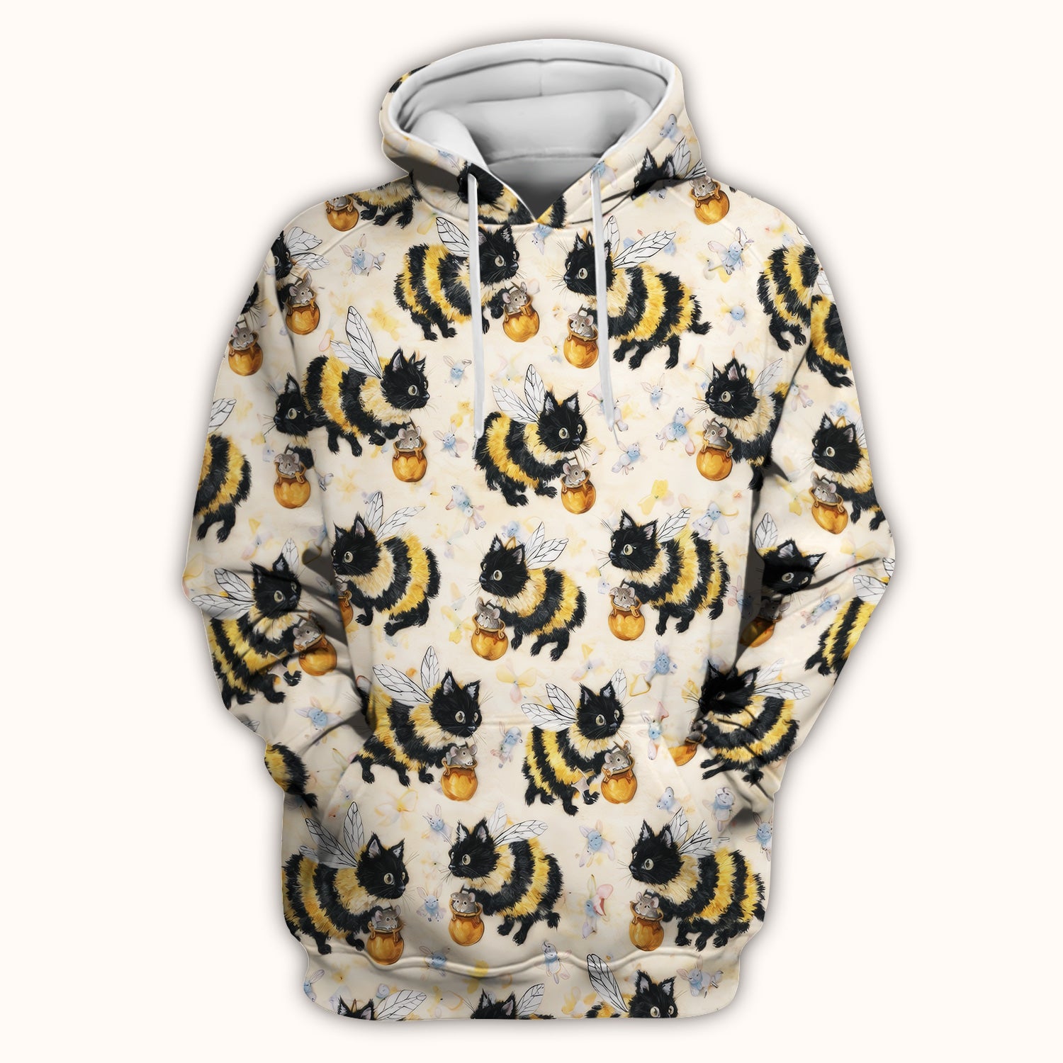 Adorable Nurse Bumblebee Cat Honey Jar Winged Pattern Scrub Top, Comfortable Scrubs for Nurses