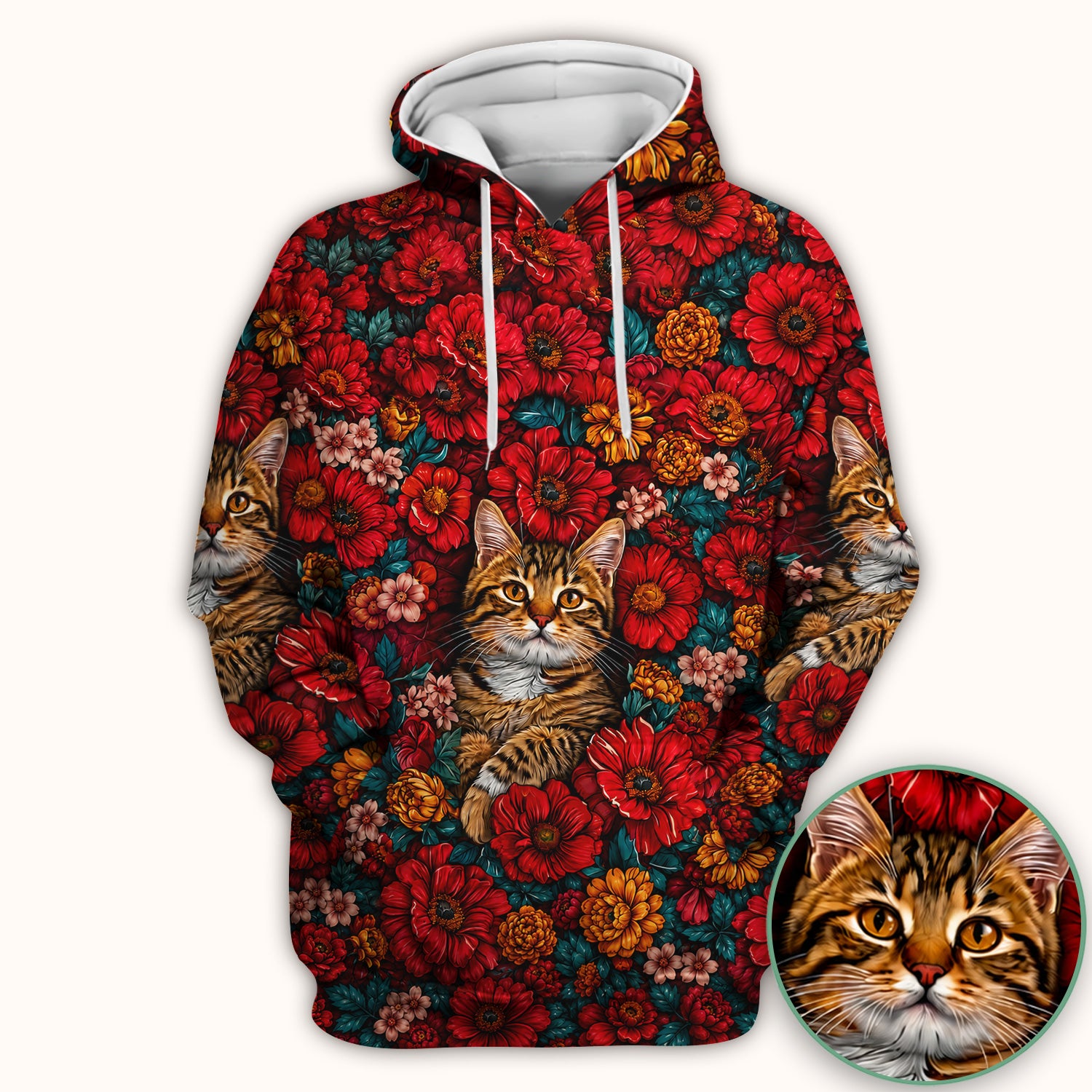 Adorable Tabby Cat Floral Garden Pattern Scrub Top, Comfortable Scrubs for Nurses