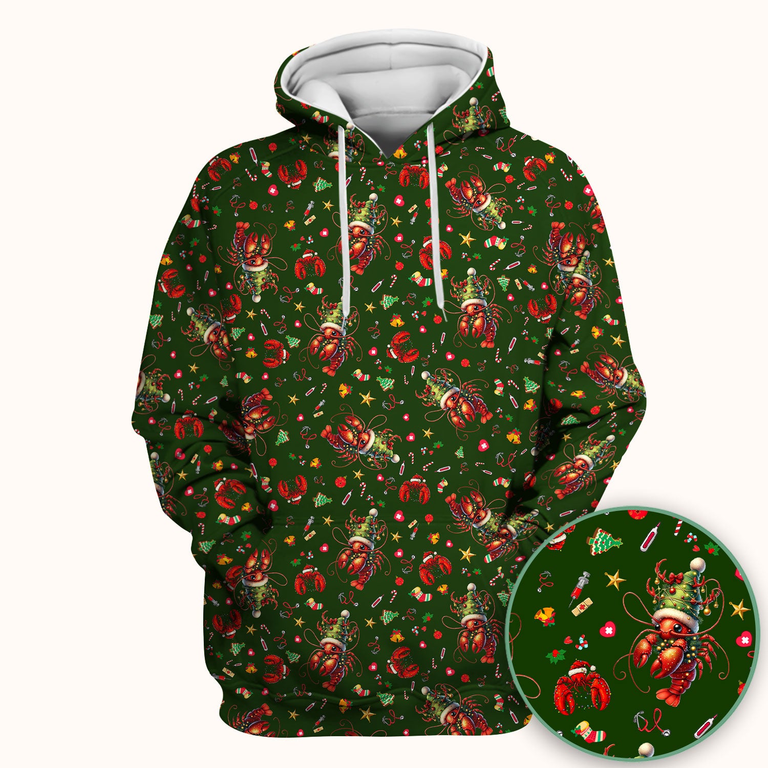 Whimsical Crawfish Christmas Scrub Top – Southern Christmas Cajun Holiday Crawfish Pattern – Cute Medical Uniform for Nurses, Vets And Healthcare Workers