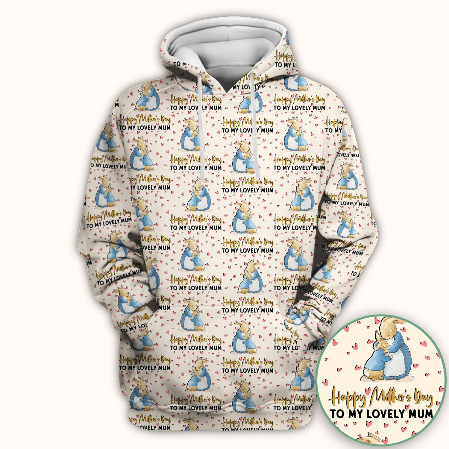Happy Mothers Day Bunny Love Pattern Scrubs Top, Comfortable Scrubs for Nurses