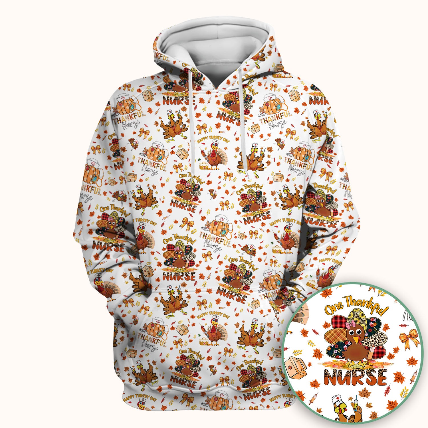 Thanksgiving Nurse Shirt for Women - Turkey Pumpkin Scrub Top for Nurses - Fall Med Uniform for RN CNA LPN