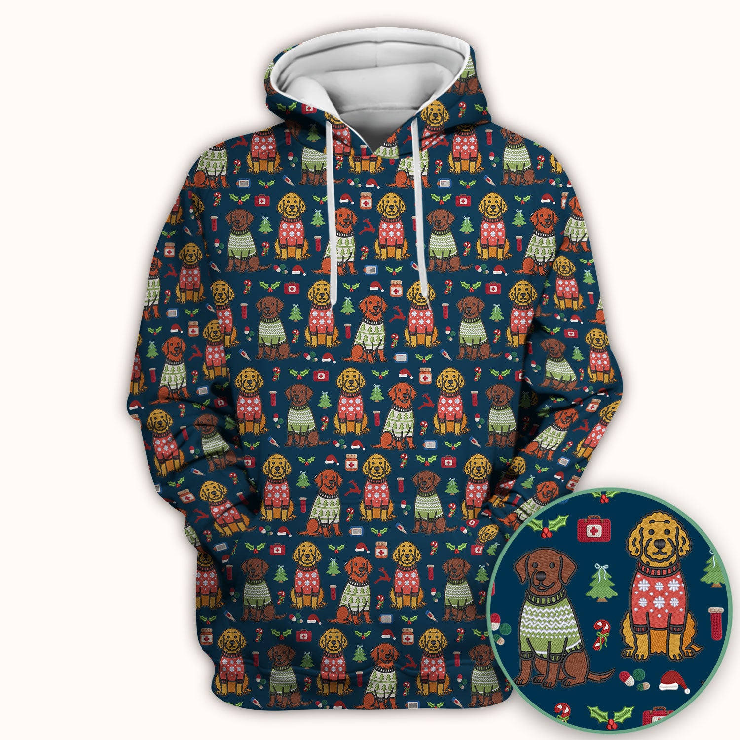 Golden Retriever Christmas Scrub Top, Cute Holiday Dog Nurse Pattern Shirt, Breathable Fabrics Nursing Uniform