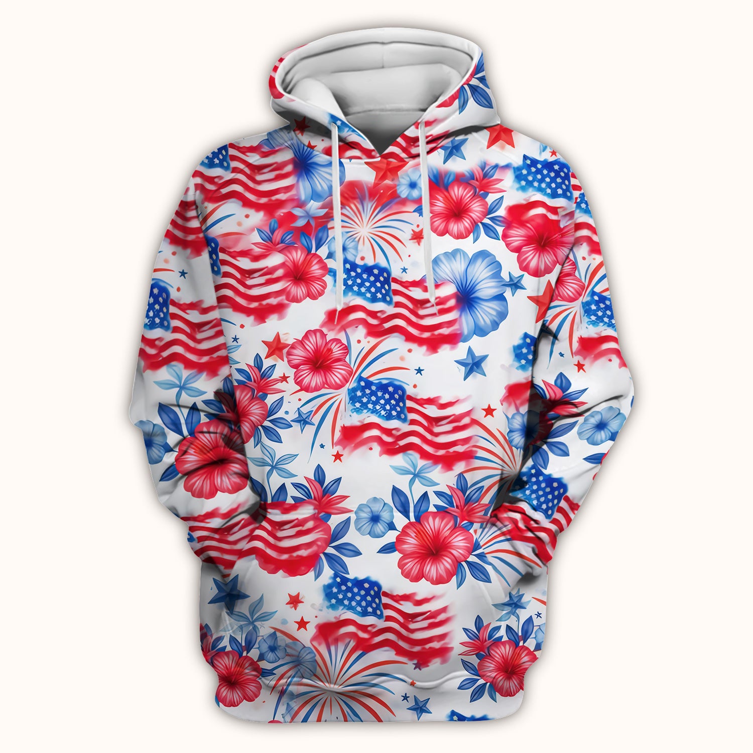 Patriotic American Flag Floral Pattern Scrub Top, Comfortable Scrubs for Nurses