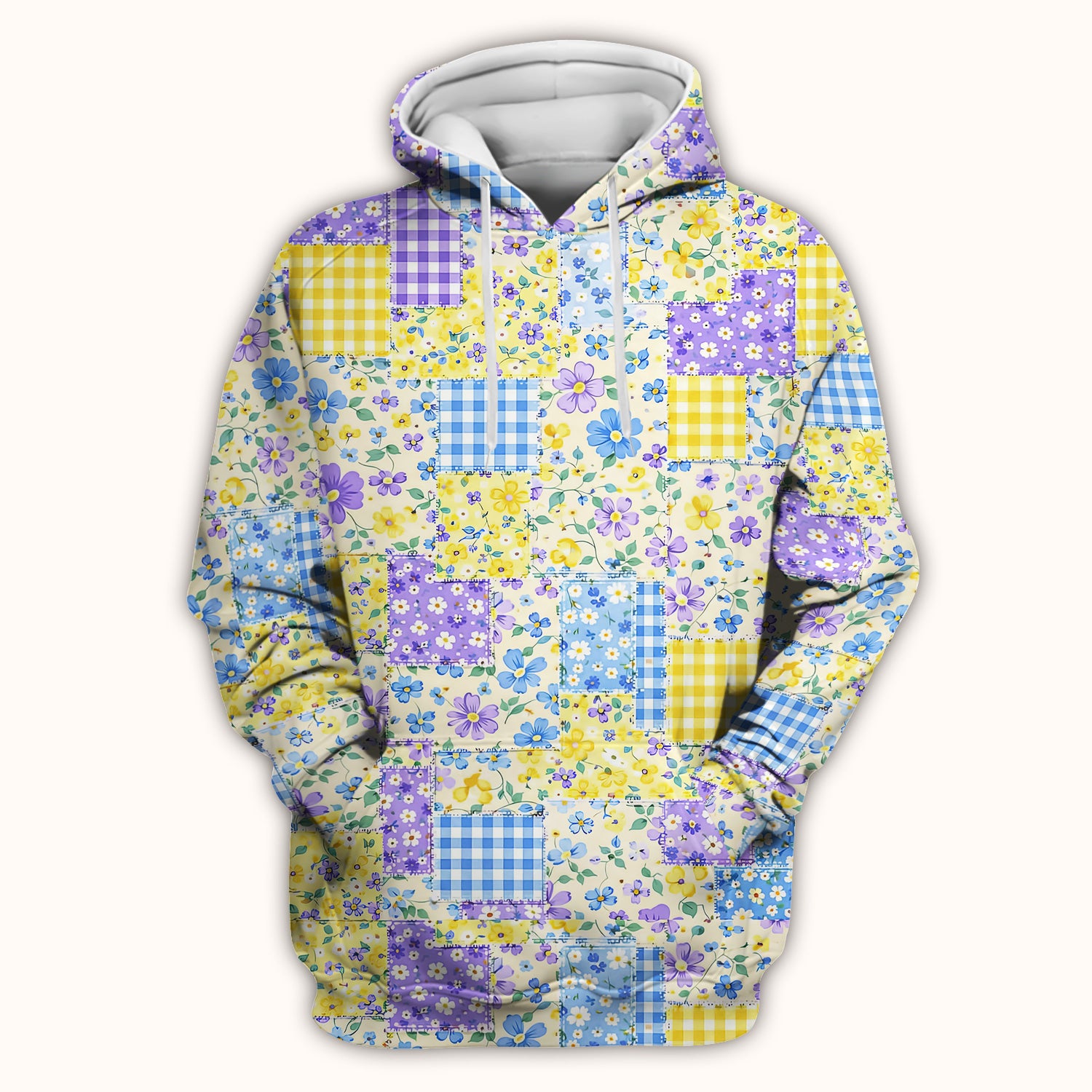 Cute Floral Patchwork Gingham Pattern Scrub Top, Breathable Fabrics Nursing Uniform