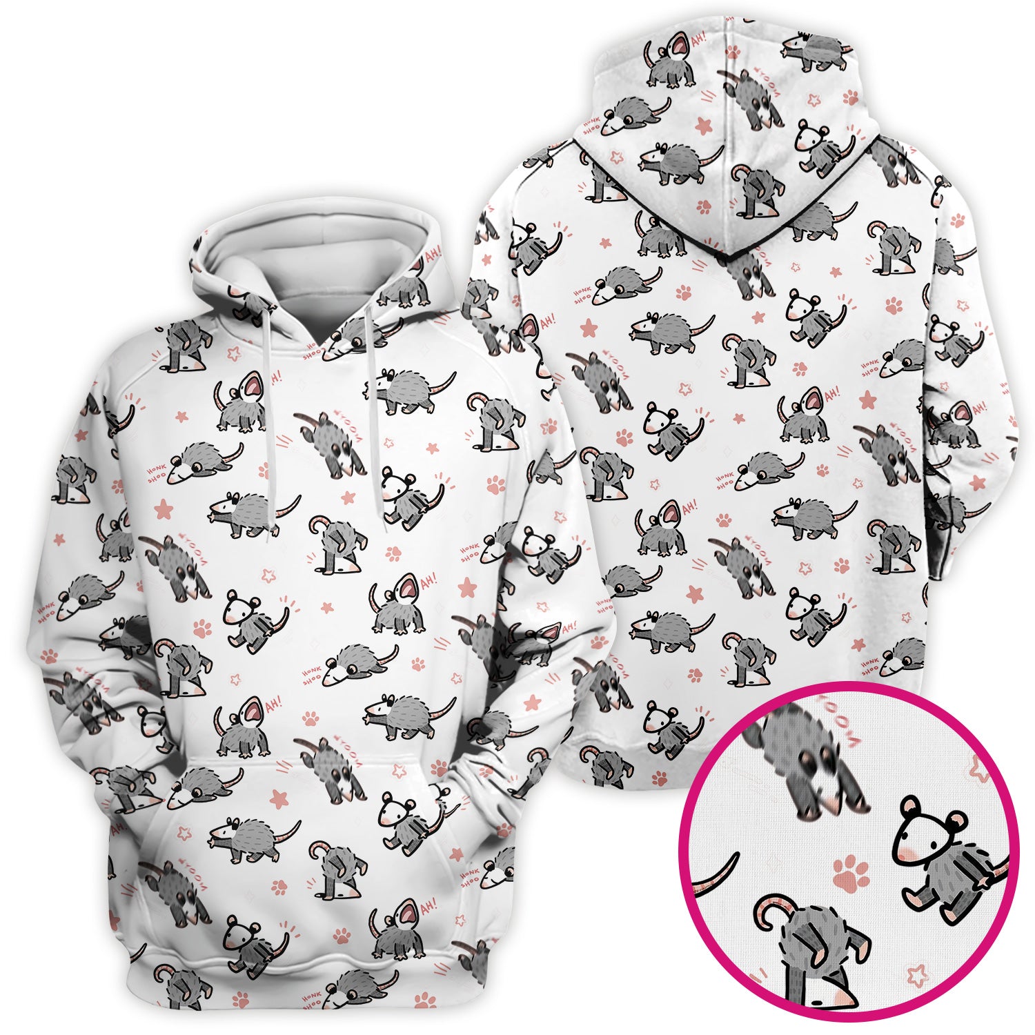 Playful Cartoon Opossum Character Pattern Scrub Top, Breathable Fabrics Nursing Uniform