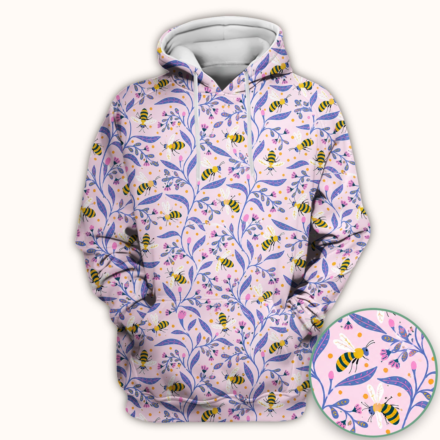 Cute Bumble Bee Floral Pattern Scrub Top, Comfortable Scrubs for Nurses