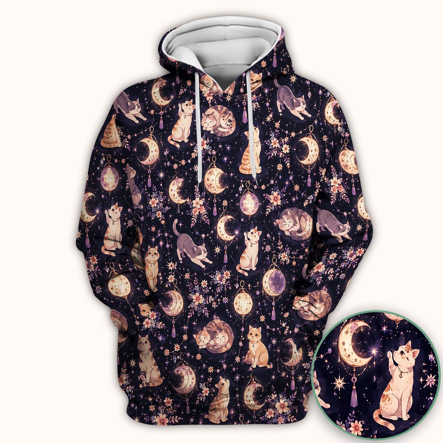 Celestial Cat Pattern Scrub Top, Comfortable Scrubs for Nurses