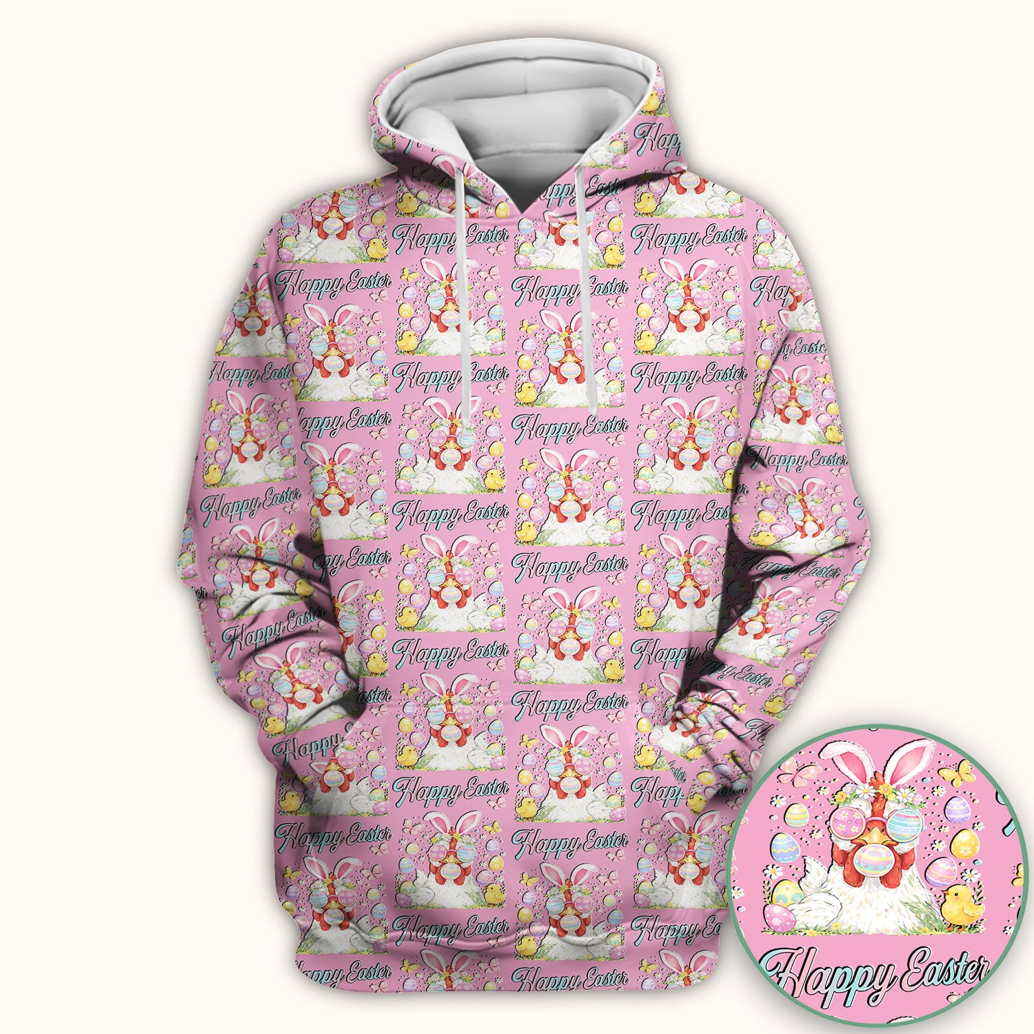 Happy Easter Bunny Eggs Pattern Scrub Top, Comfortable Scrubs for Nurses