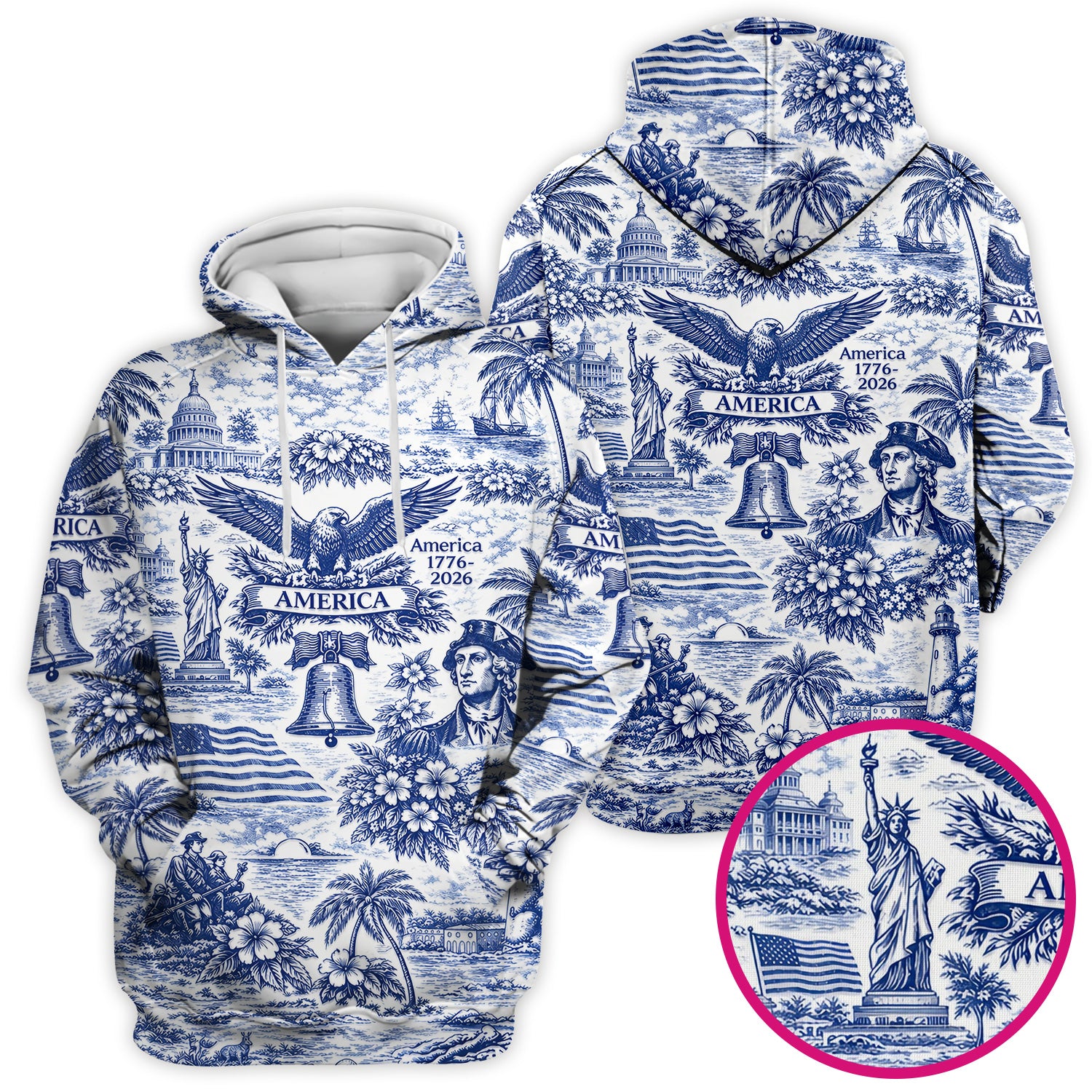 Patriotic America Heritage Toile Pattern Scrub Top, Breathable Fabrics Nursing Uniform