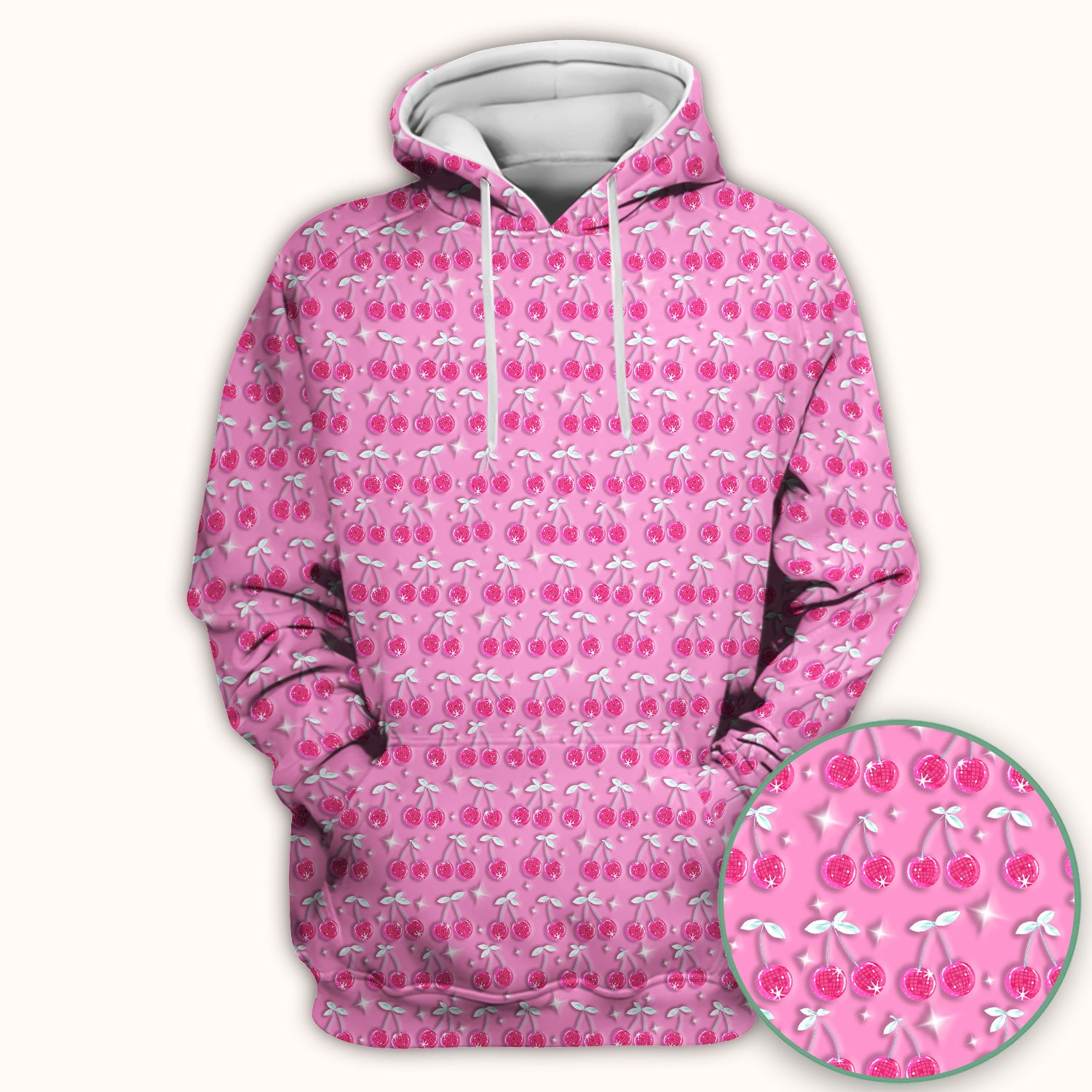 Pink Cherry Sparkle Print Scrub Top, Comfortable Scrubs for Nurses