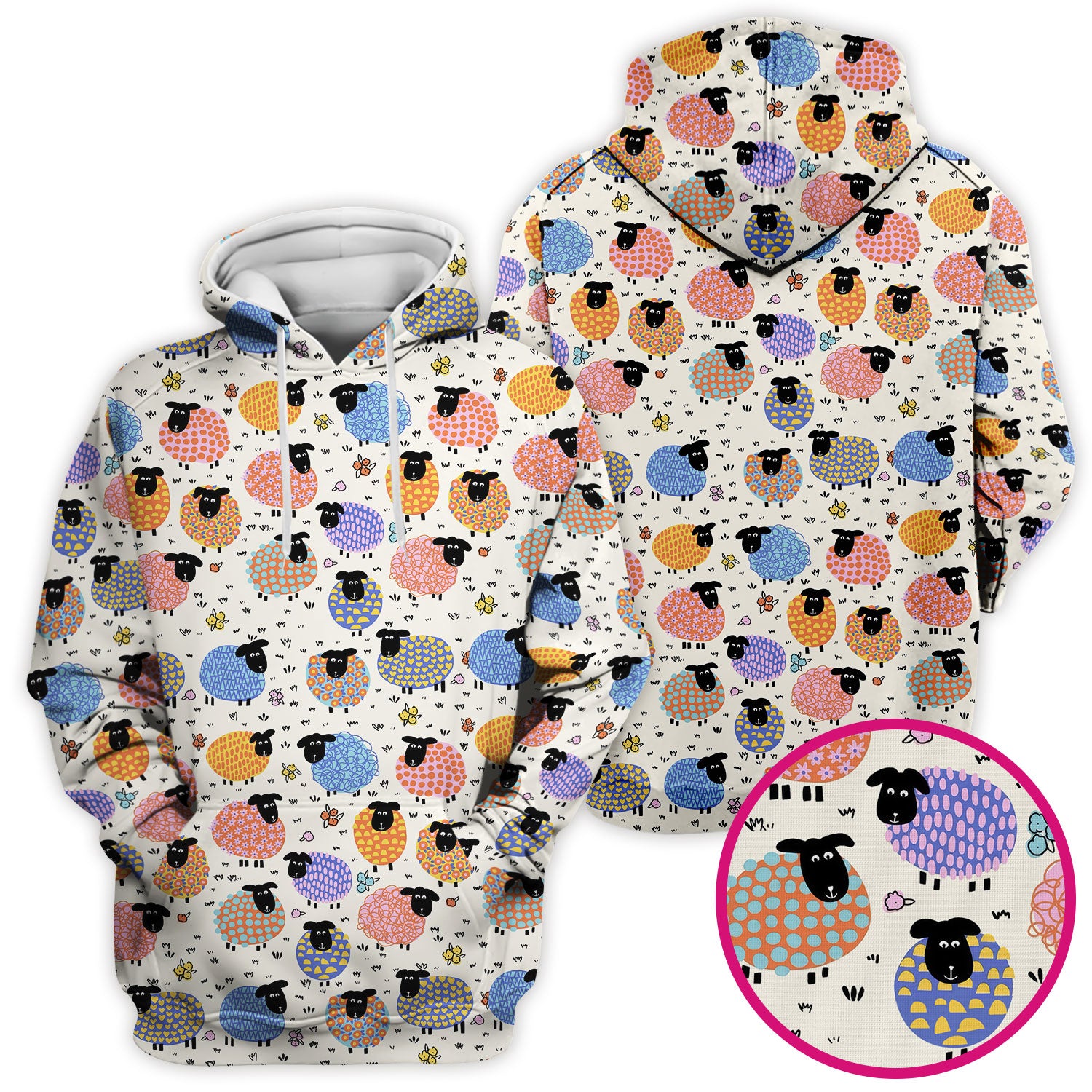 Adorable Colorful Sheep Pattern Scrubs Top, Breathable Fabrics Nursing Uniform