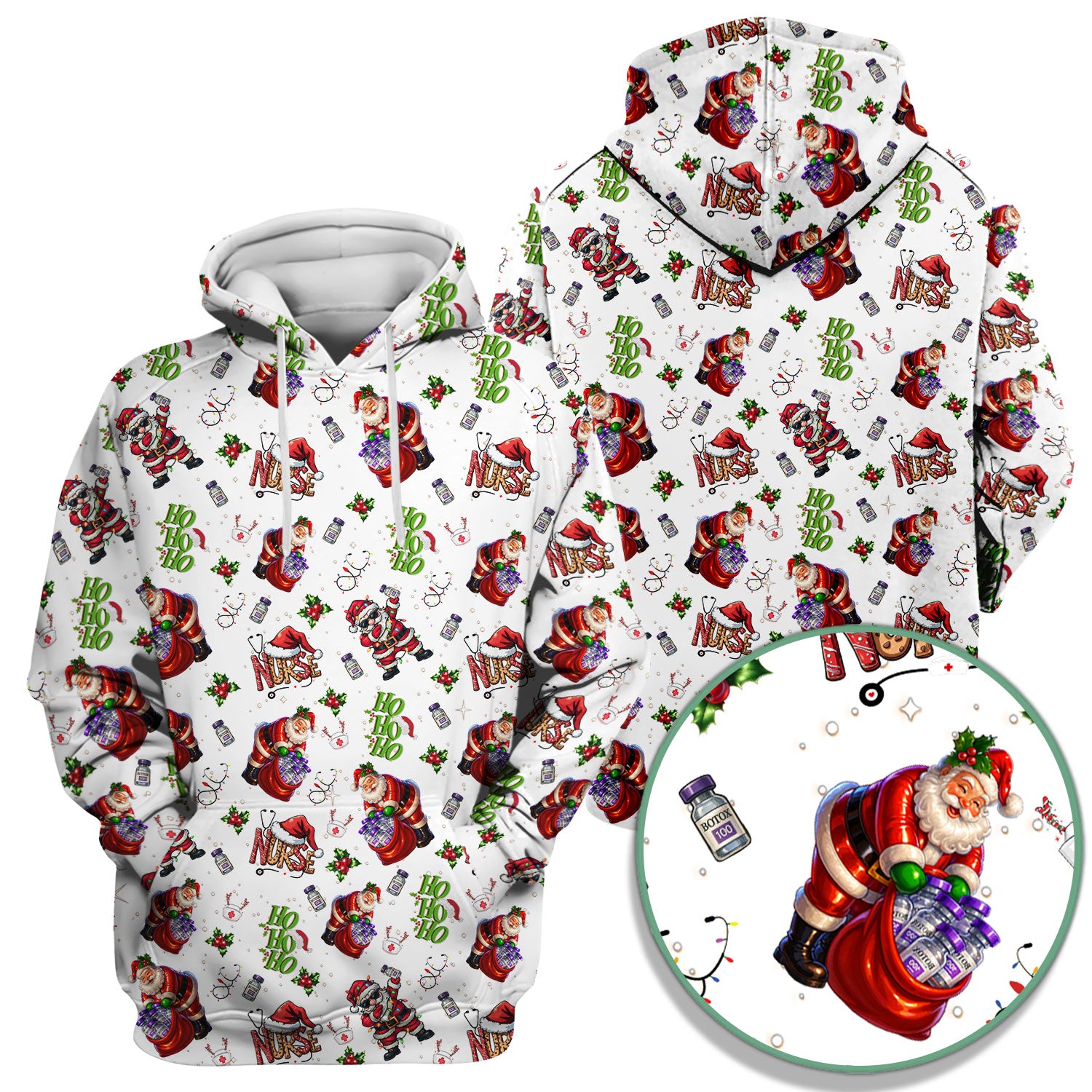 Christmas Nurse Scrub Top Multi Color - Funny Santa Claus Scrub Shirt for Women - Cute Holiday Nursing Work Shirt with Pockets