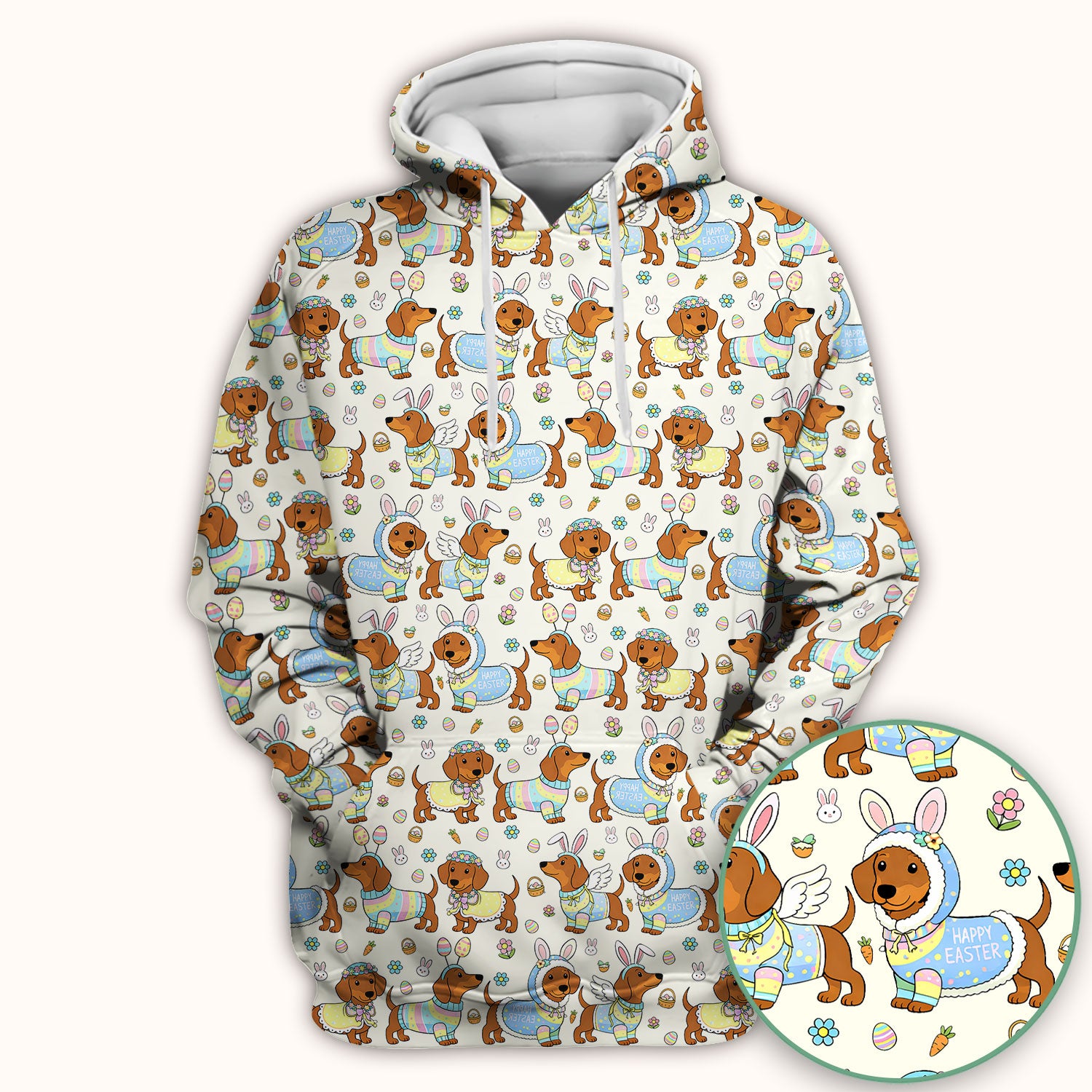 Easter Dachshund Bunny Print Scrub Top, Breathable Fabrics Nursing Uniform