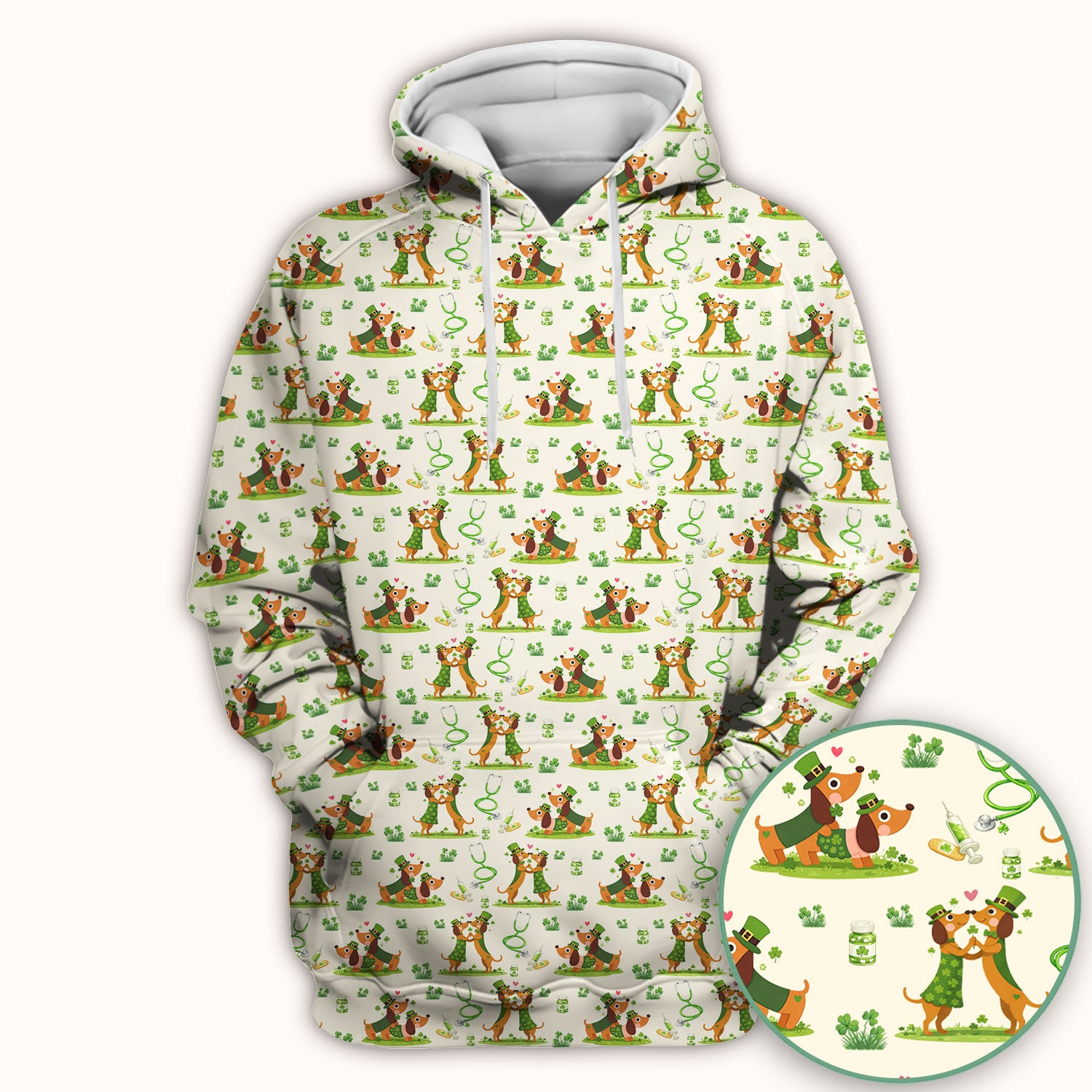 Valentine Cute Dachshund Nurse Shirt, Dog Heart Pattern, Comfortable Scrubs for Nurses